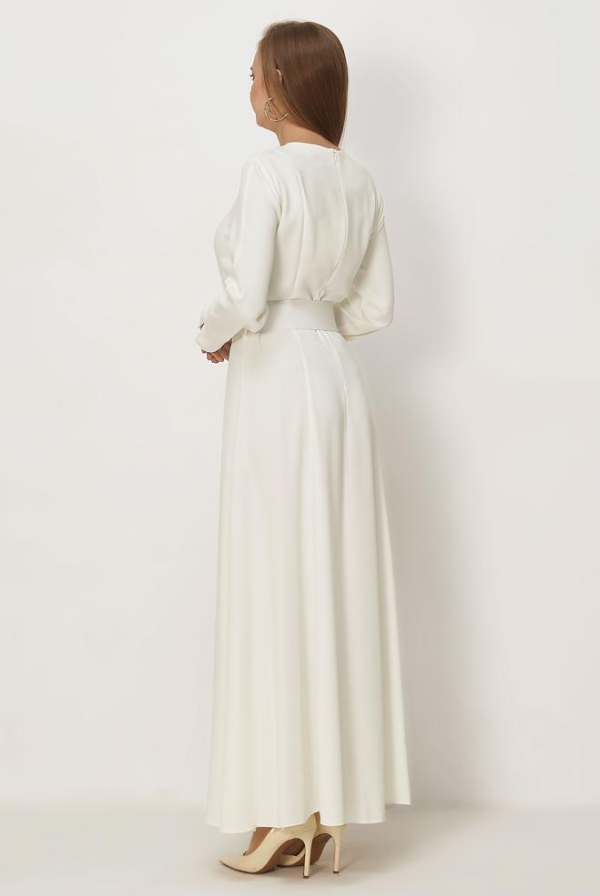 Hijab clothing WHITE BELTED DRESS 46564 - ALVİNA