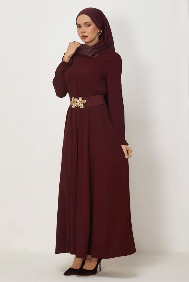 Hijab clothing BEIGE BELTED DRESS 46564 - ALVİNA