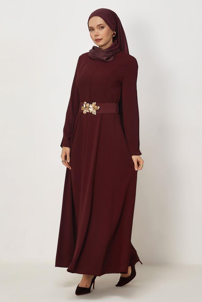 Hijab clothing BEIGE BELTED DRESS 46564 - ALVİNA