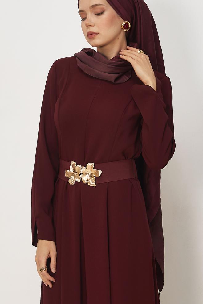 Hijab clothing BEIGE BELTED DRESS 46564 - ALVİNA
