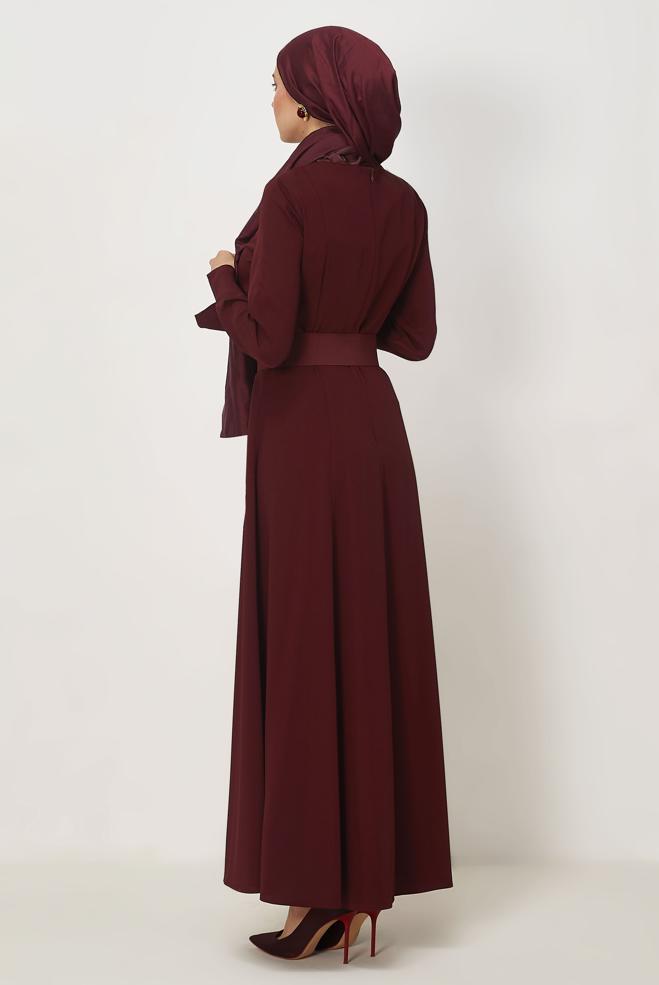 Hijab clothing BEIGE BELTED DRESS 46564 - ALVİNA