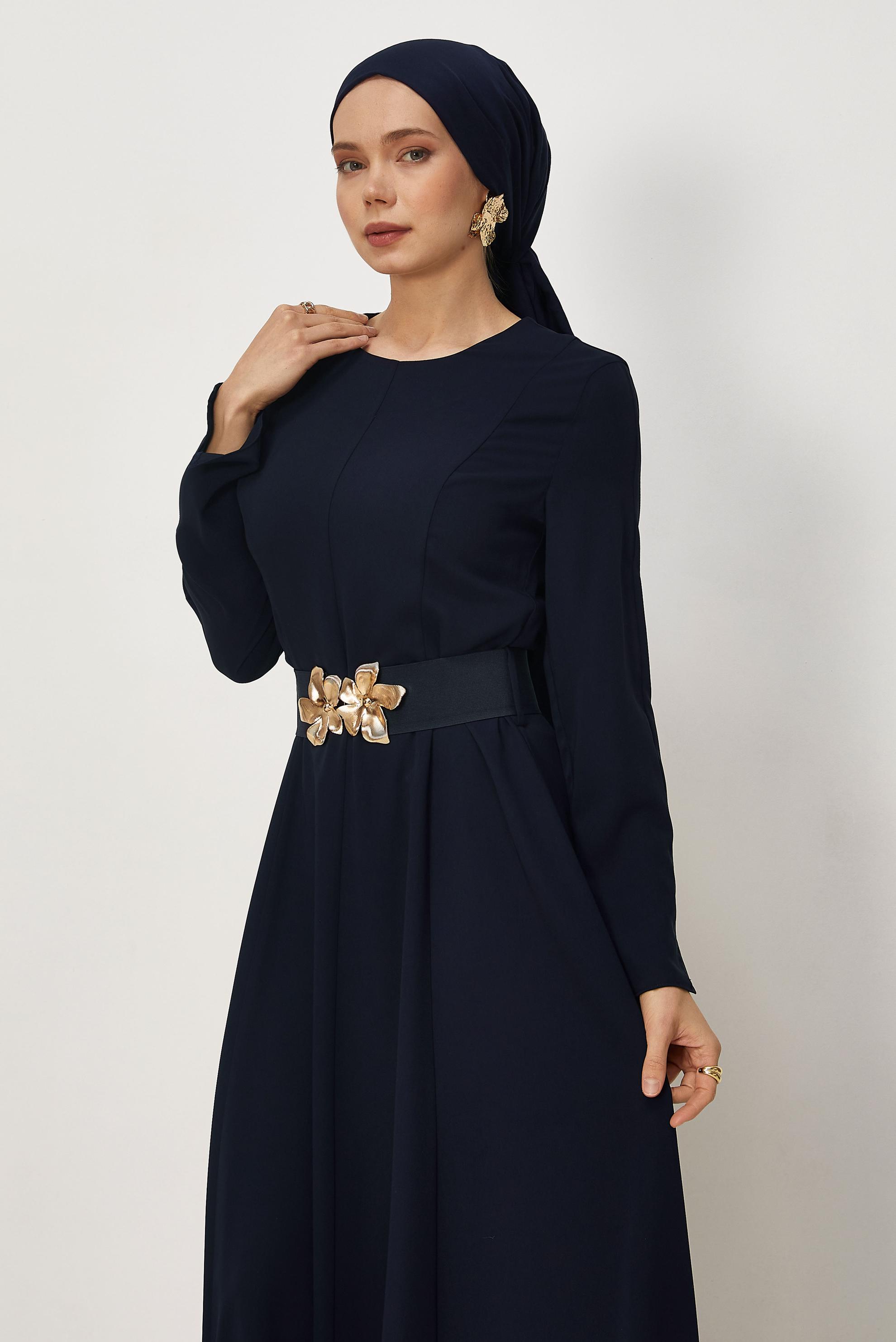 Hijab clothing NAVY BLUE BELTED DRESS 46564