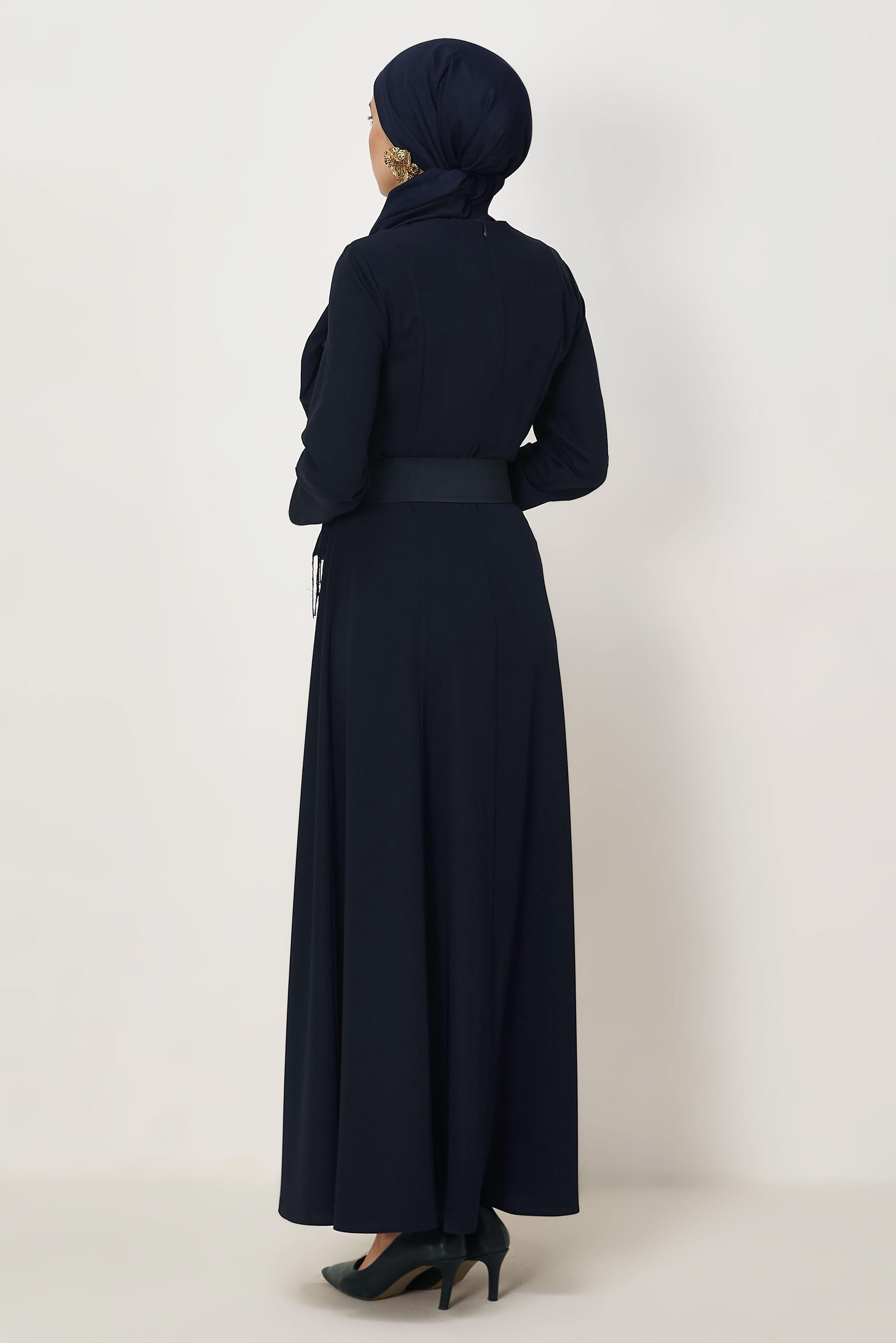 Hijab clothing NAVY BLUE BELTED DRESS 46564