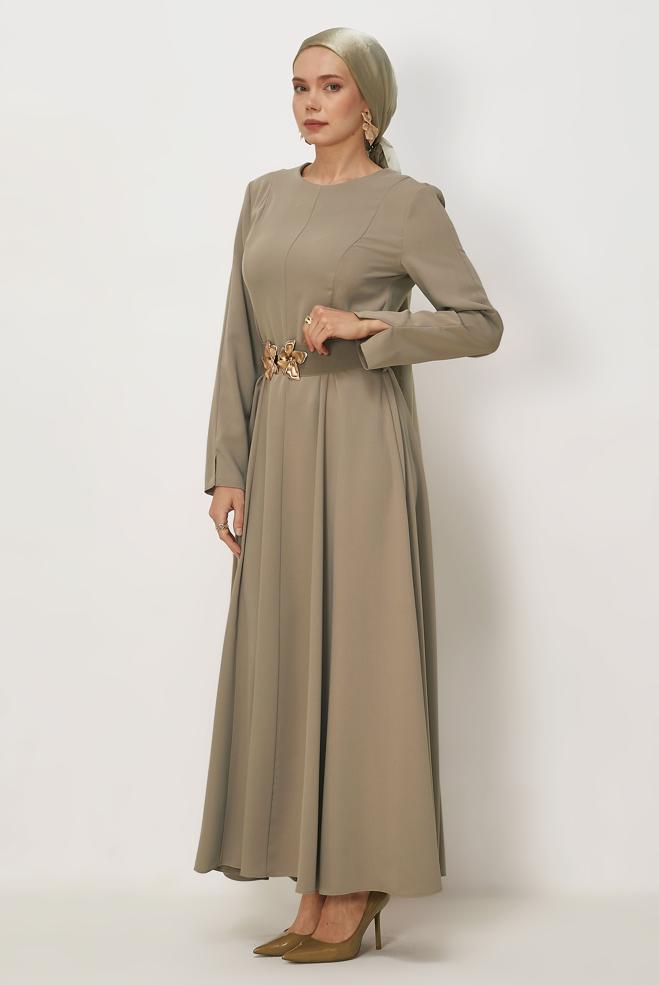 Hijab clothing MINK BELTED DRESS 46564 - ALVİNA