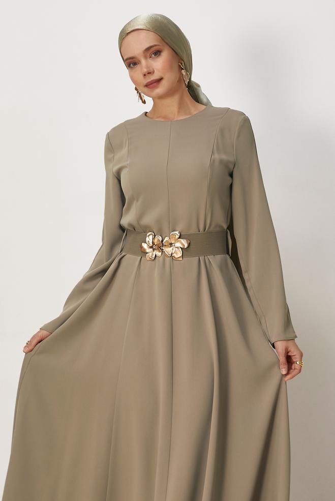 Hijab clothing MINK BELTED DRESS 46564 - ALVİNA