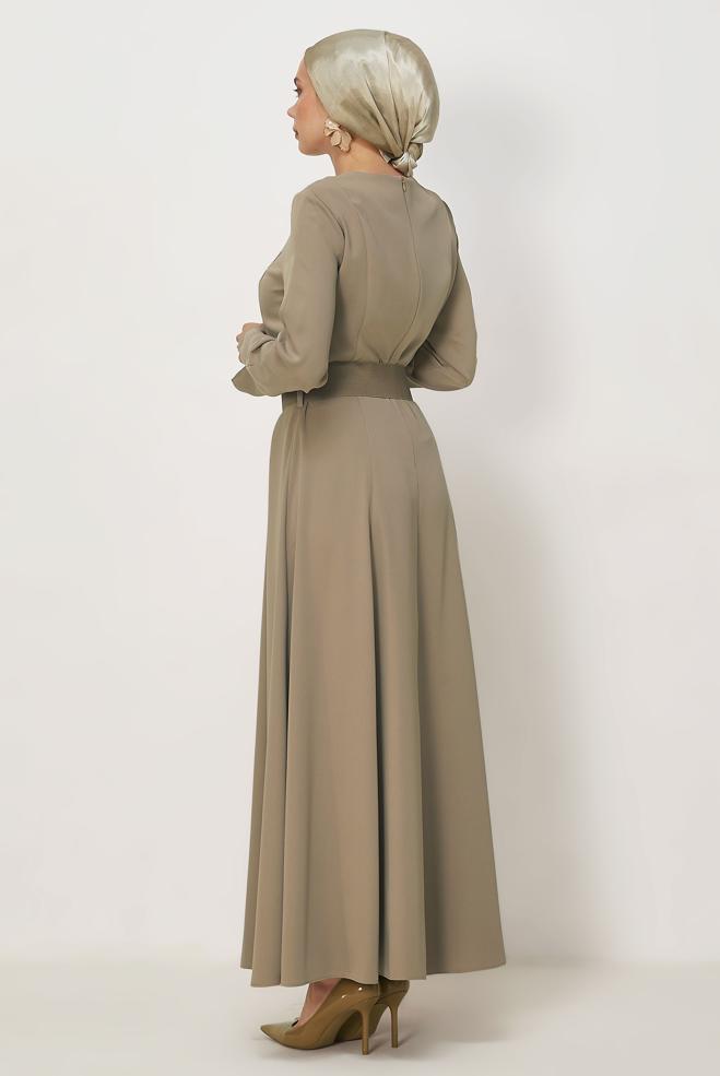 Hijab clothing MINK BELTED DRESS 46564 - ALVİNA