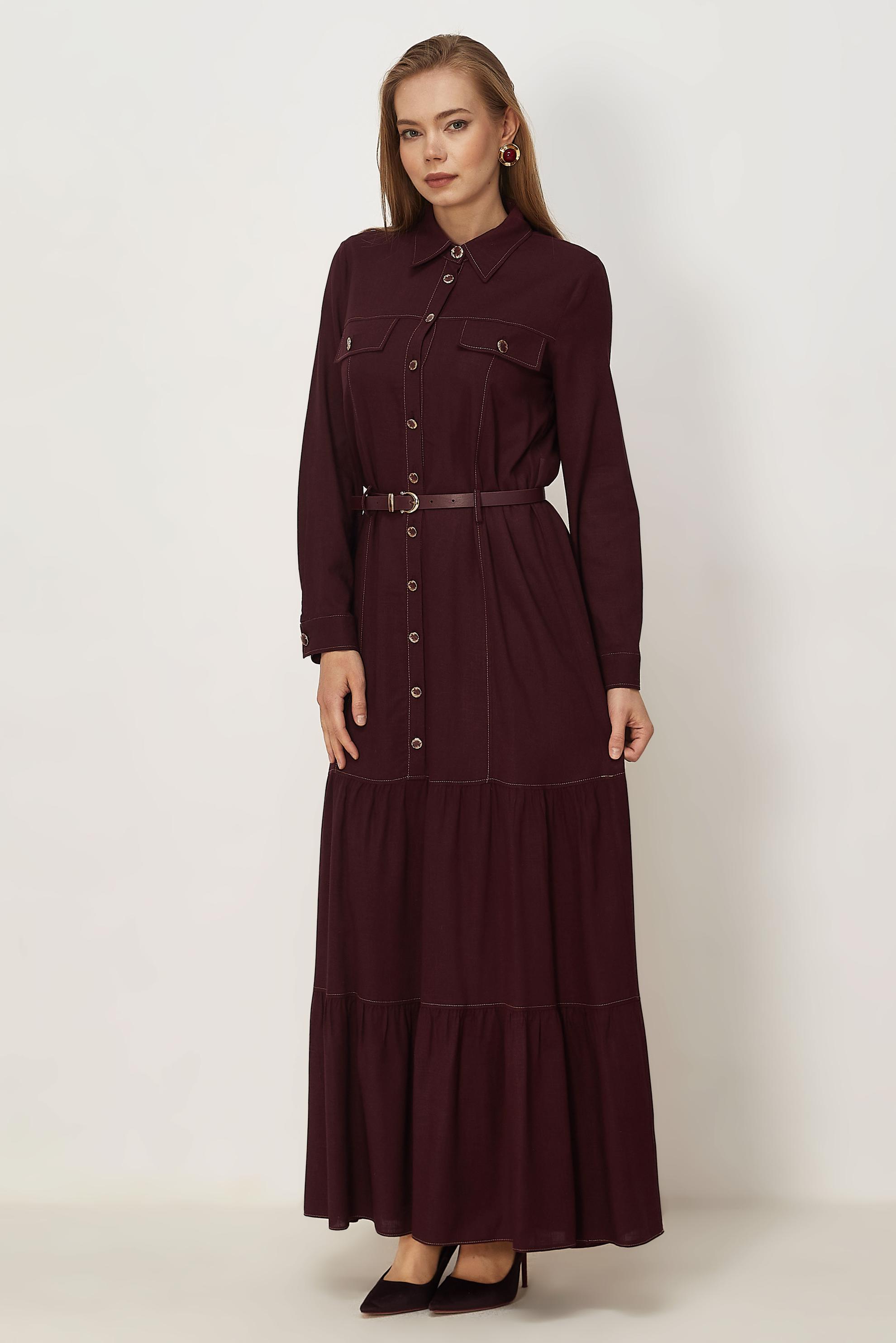 Vêtements hijab BEIGE TISSU EN LIN VISCON CEINTURÉ 46588