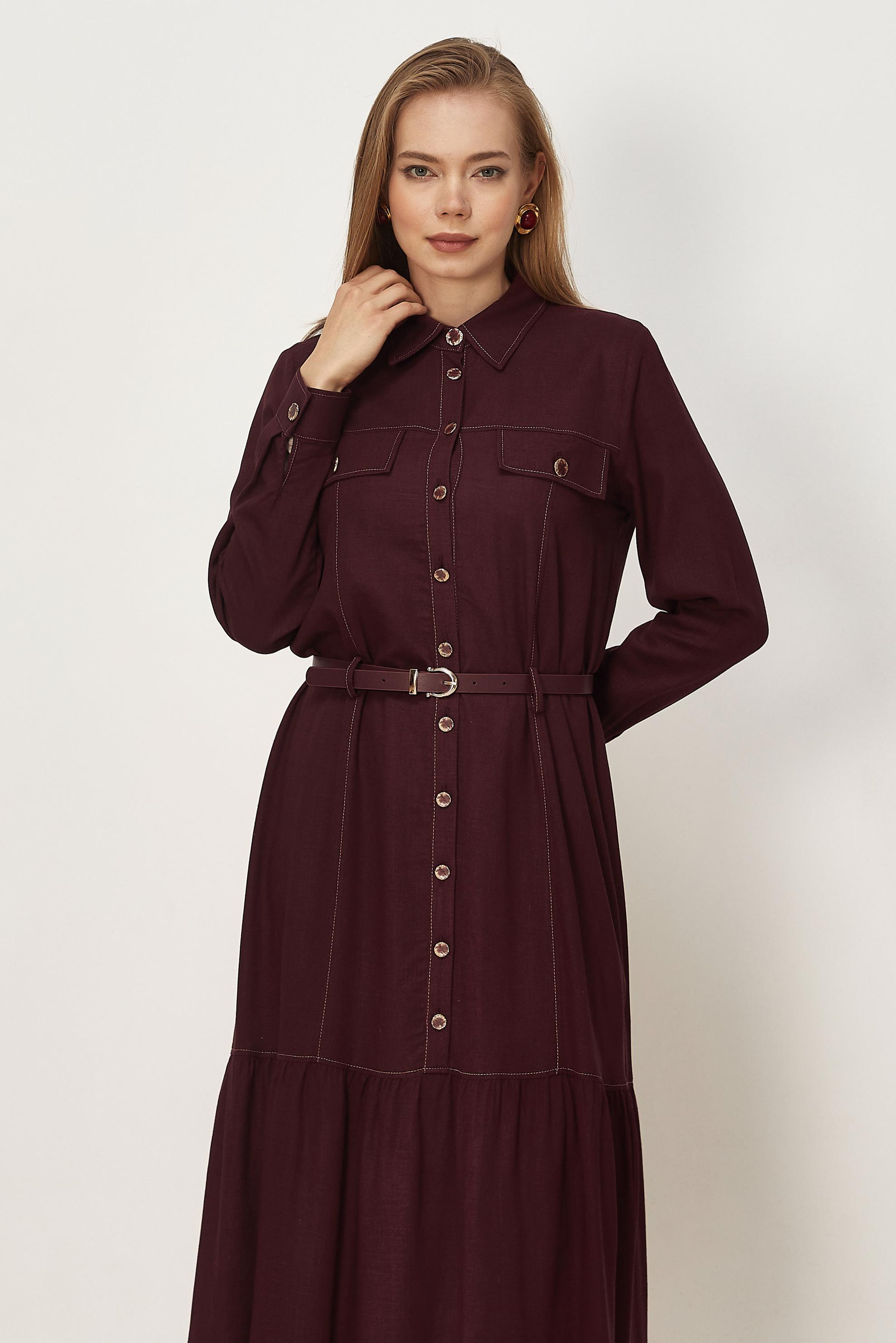 Vêtements hijab BEIGE TISSU EN LIN VISCON CEINTURÉ 46588