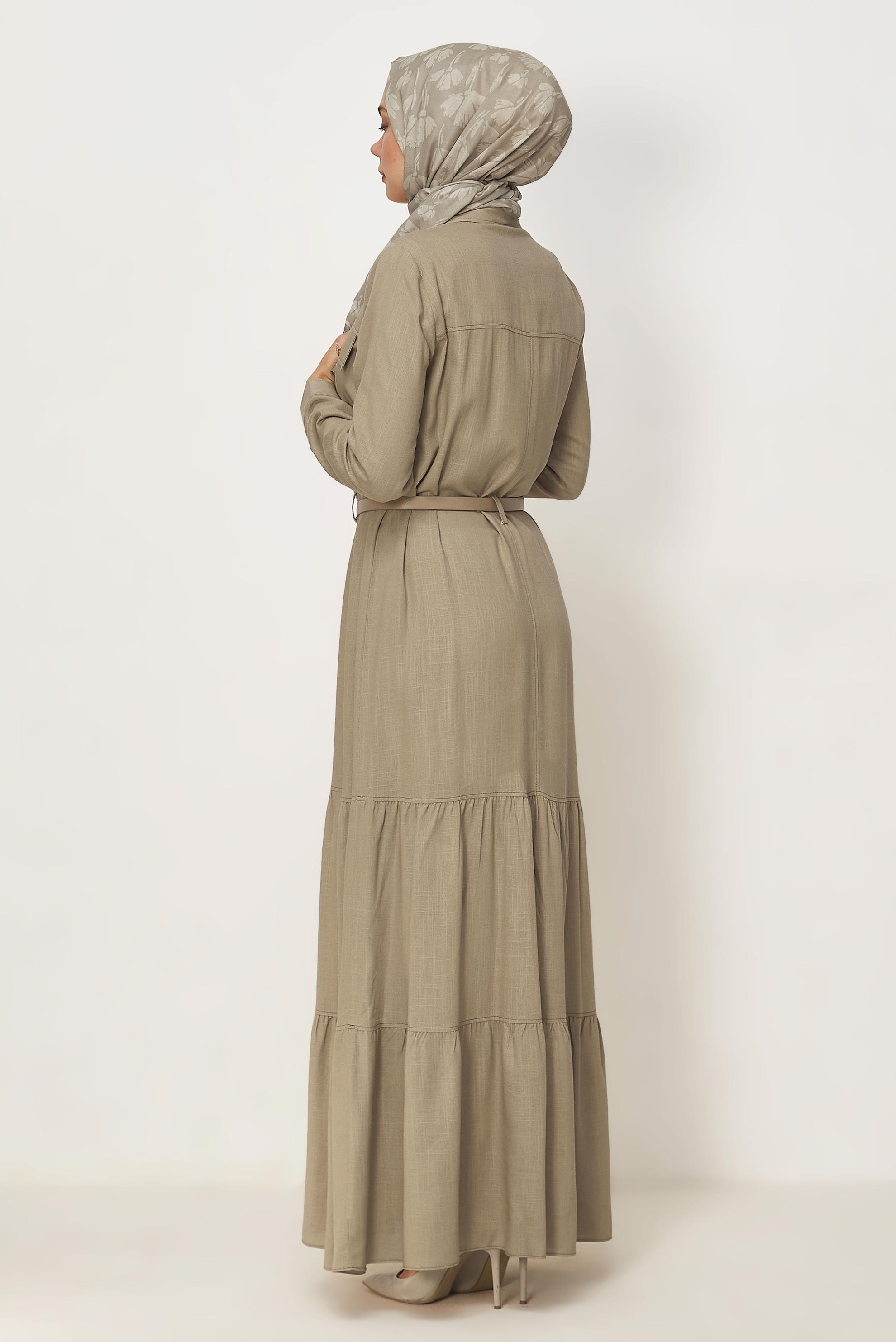 Hijab clothing BEIGE BELTED VISCON LINEN FABRIC 46588