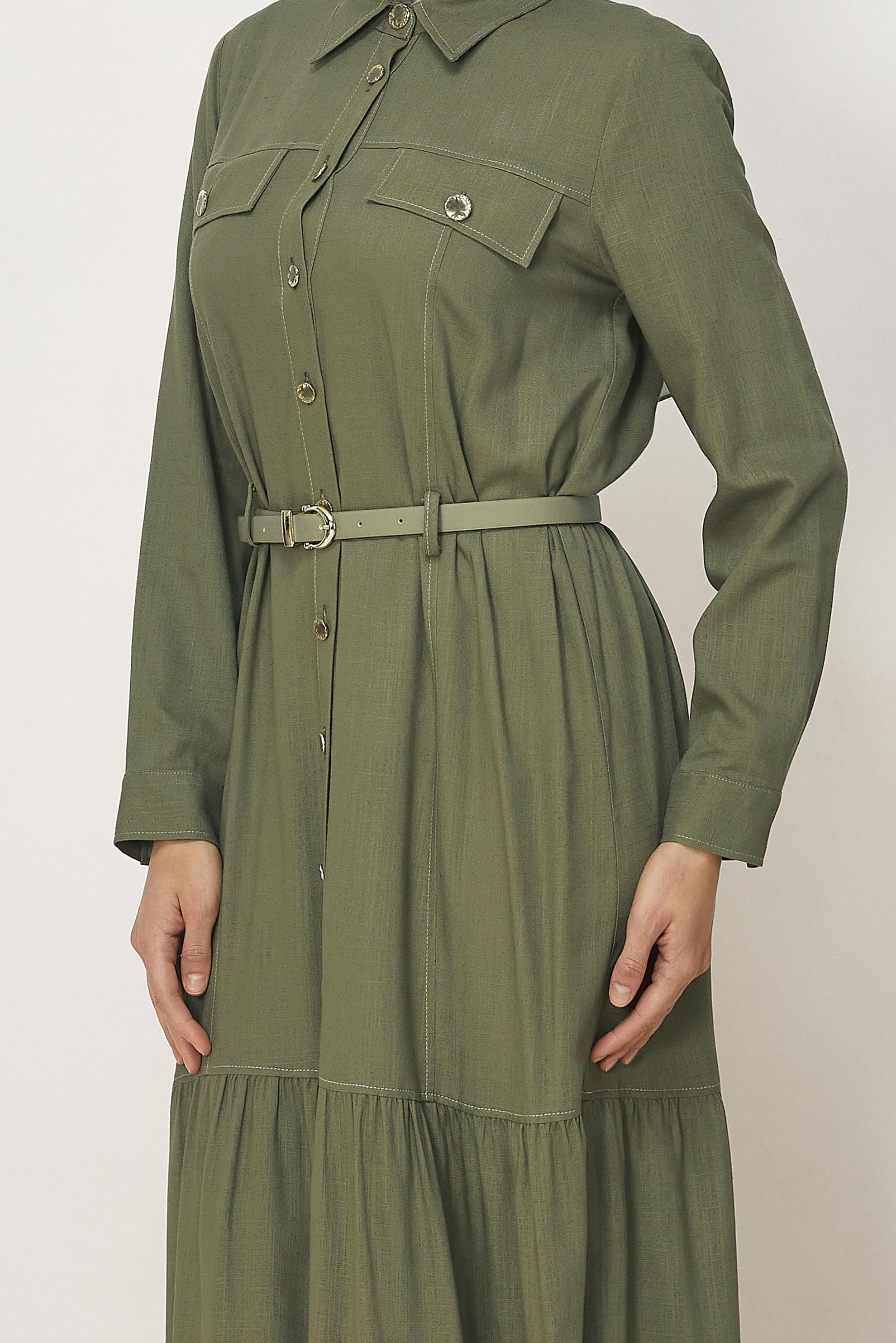 Hijab clothing KHAKI BELTED VISCON LINEN FABRIC 46588