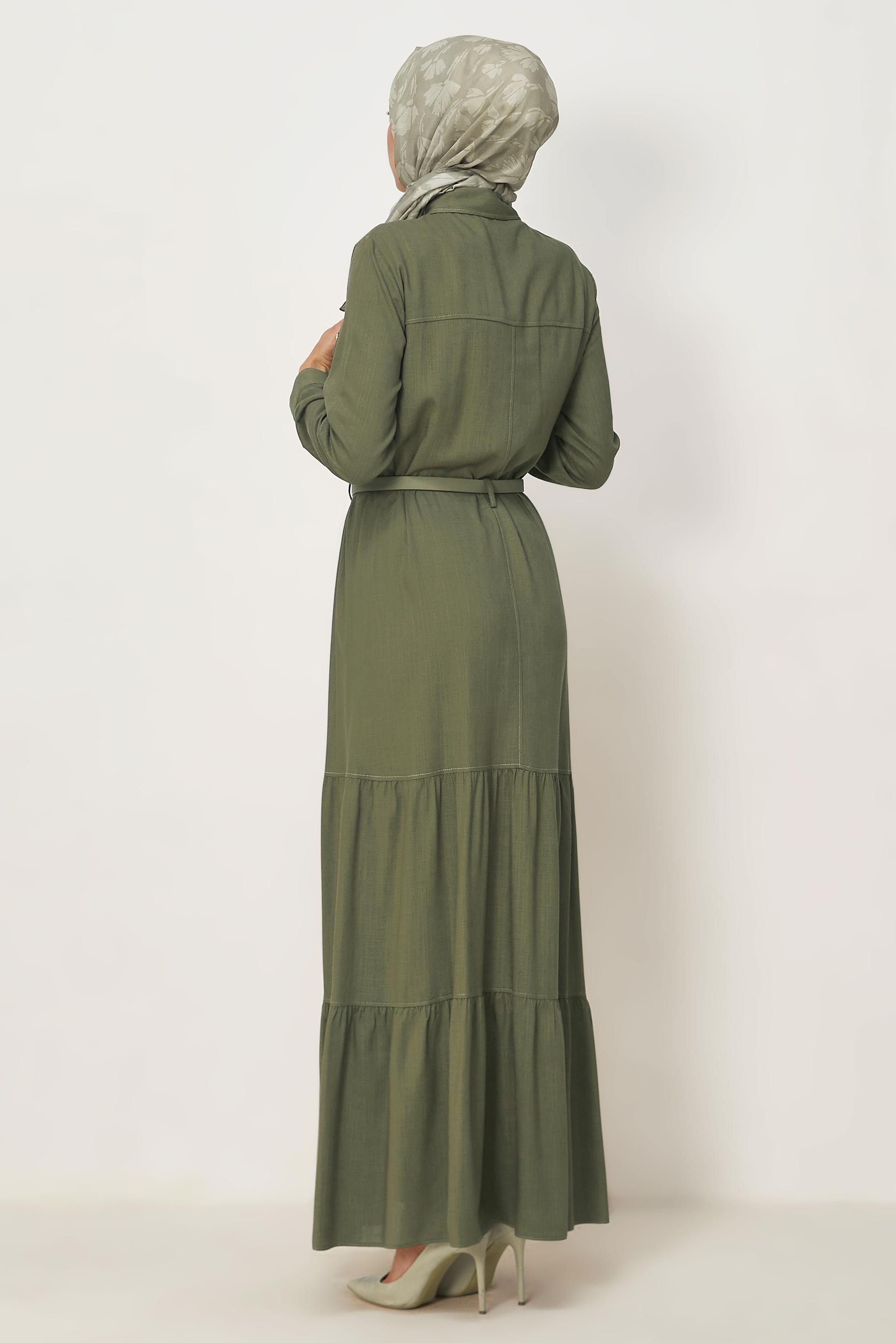 Hijab clothing KHAKI BELTED VISCON LINEN FABRIC 46588
