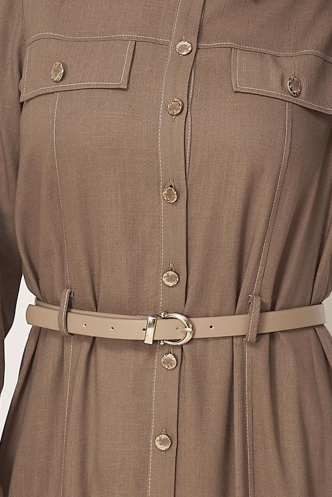 Hijab clothing MINK BELTED VISCON LINEN FABRIC 46588 - ALVİNA
