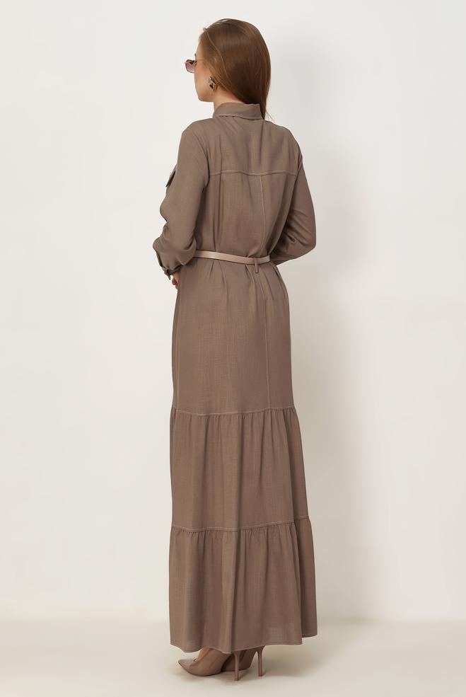 Hijab clothing MINK BELTED VISCON LINEN FABRIC 46588 - ALVİNA