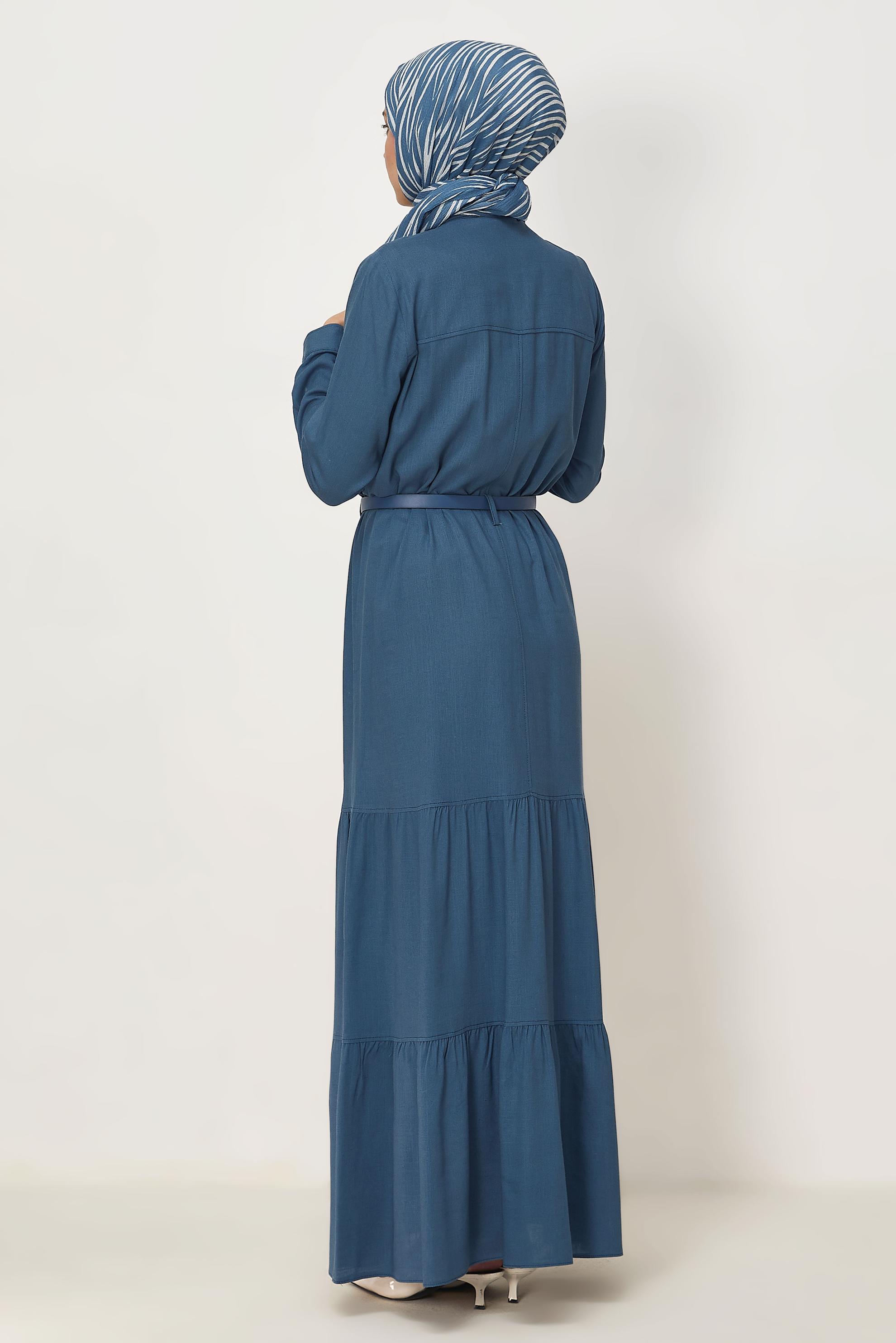 Vêtements hijab BLEU MARINE TISSU EN LIN VISCON CEINTURÉ 46588
