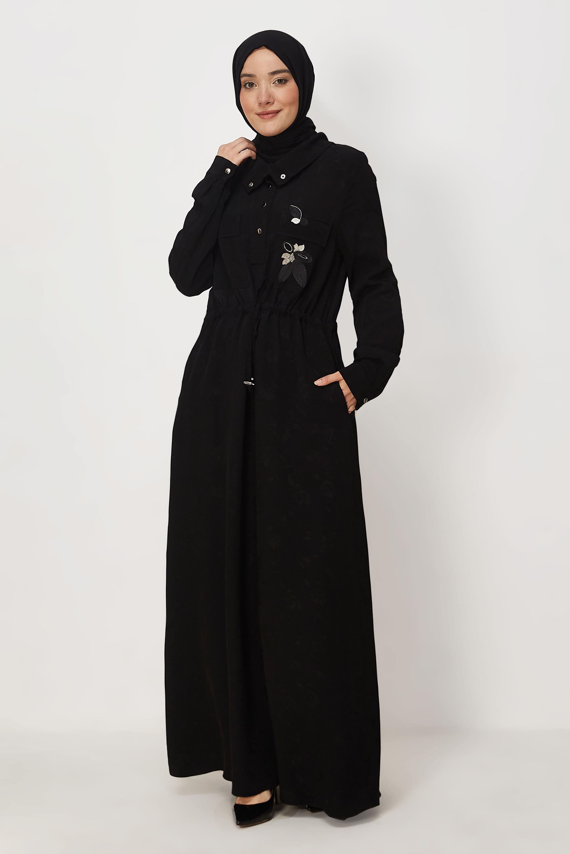 Tesettür giyim SİYAH 46589 DKD 777 ELBİSE 38-44 TEK40