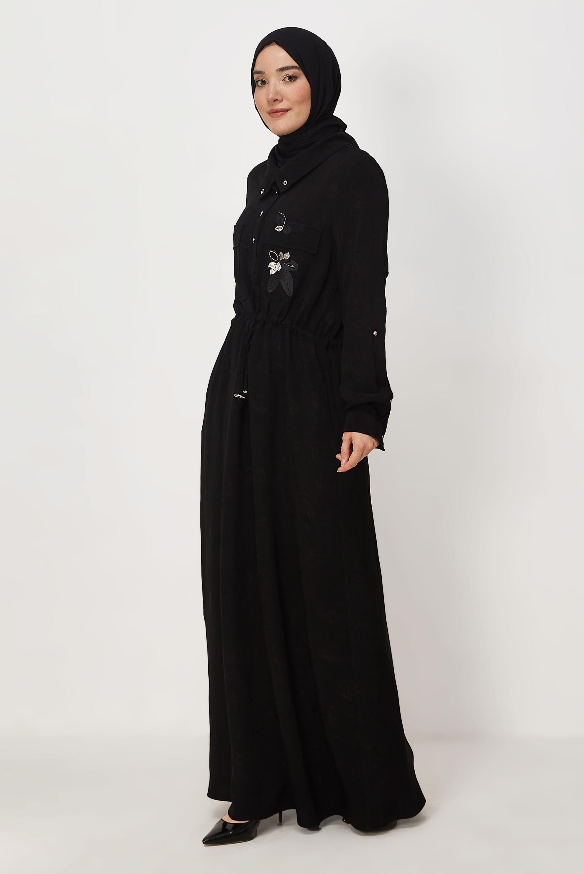 Tesettür giyim SİYAH 46589 DKD 777 ELBİSE 38-44 TEK40
