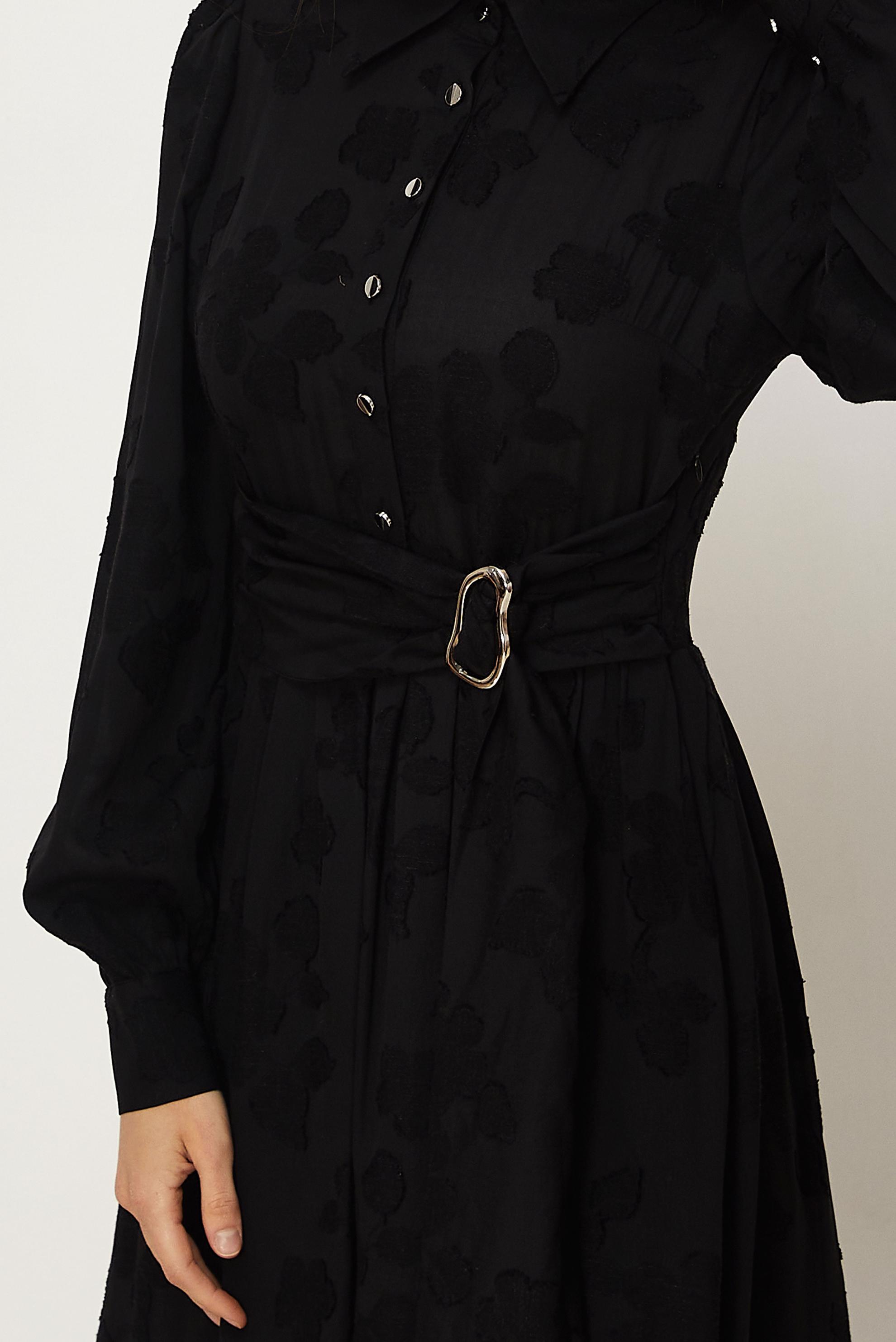 Hijab clothing BLACK BELTED JACQUARD DRESS 46591