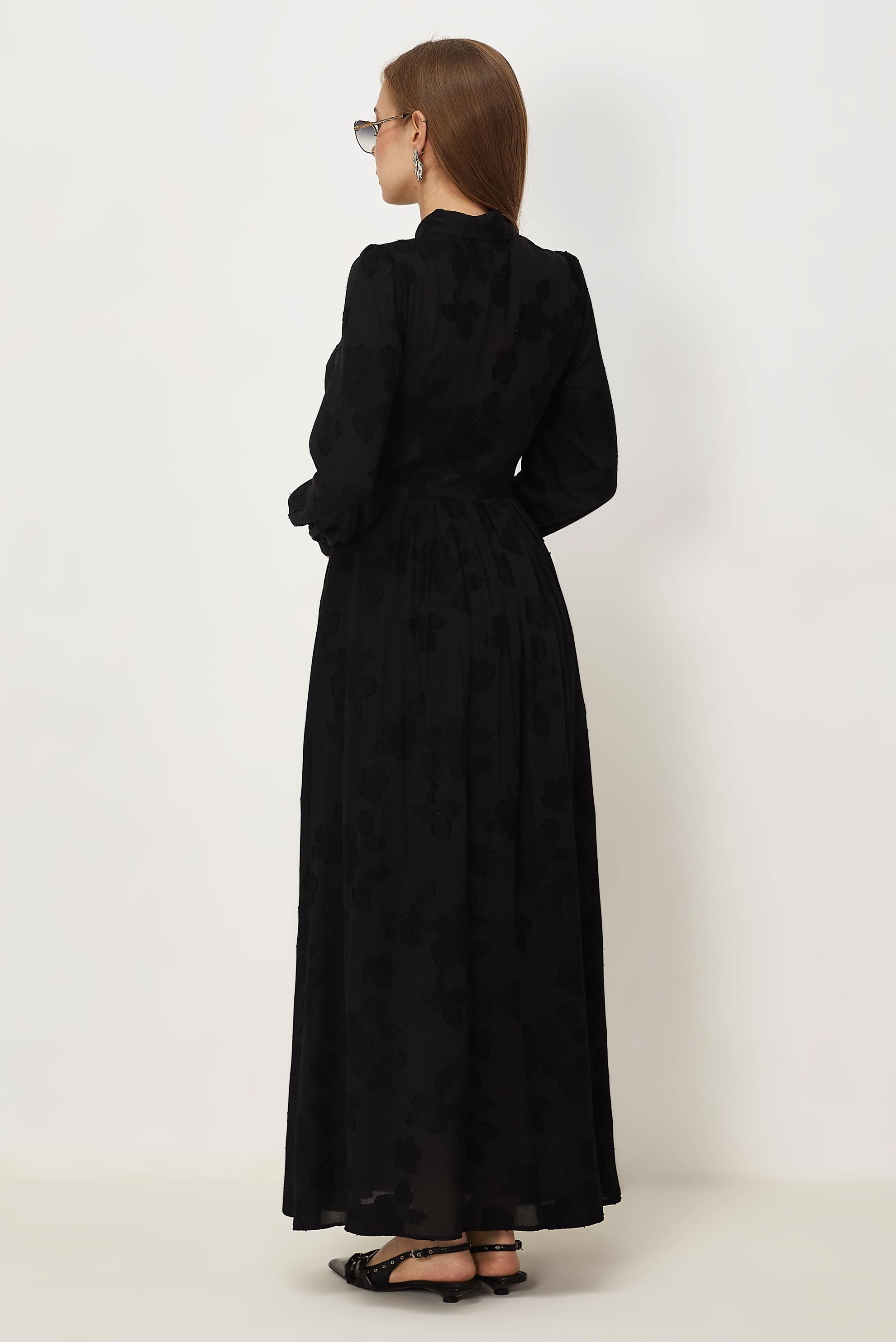 Hijab clothing BLACK BELTED JACQUARD DRESS 46591