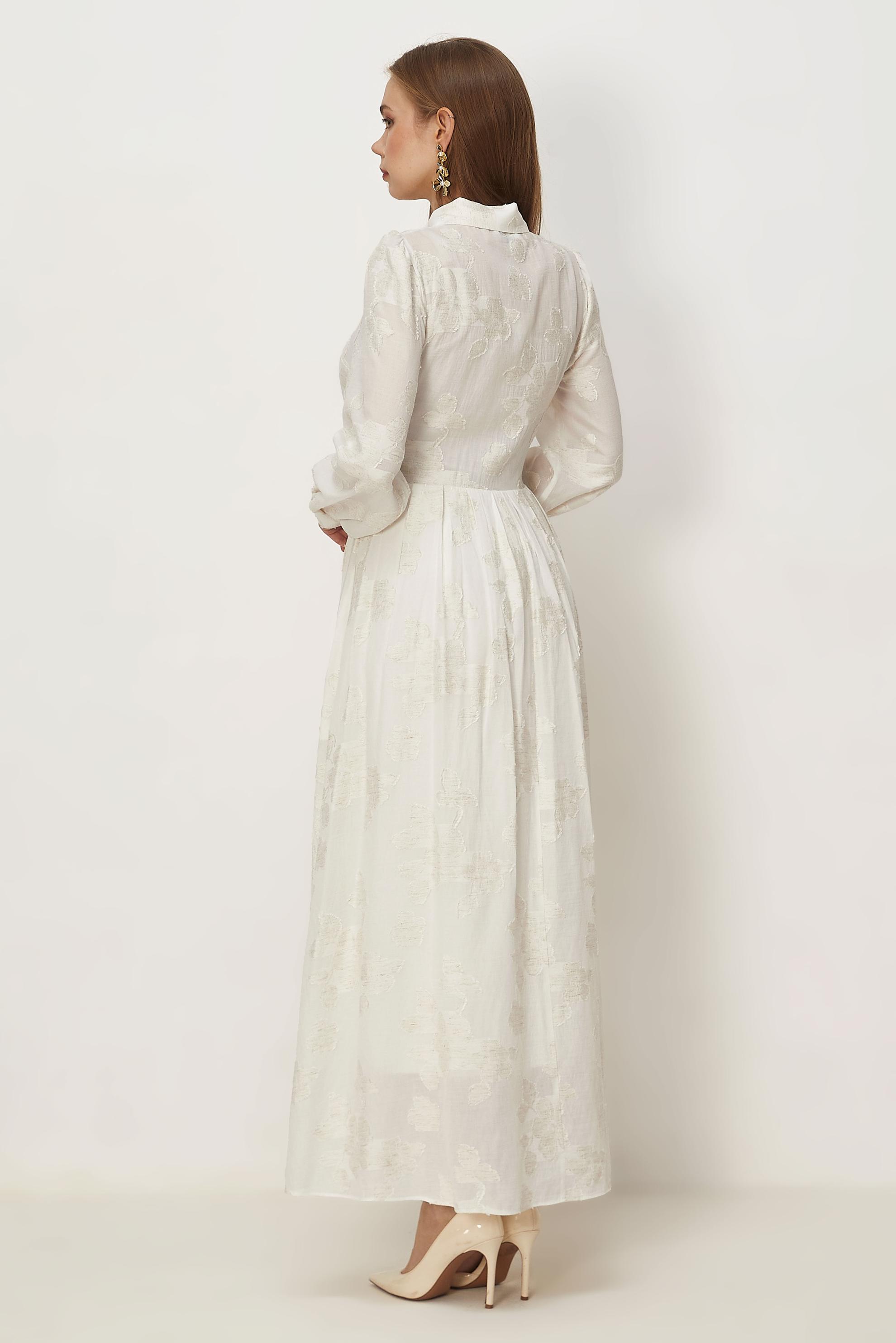 Hijab clothing WHITE BELTED JACQUARD DRESS 46591