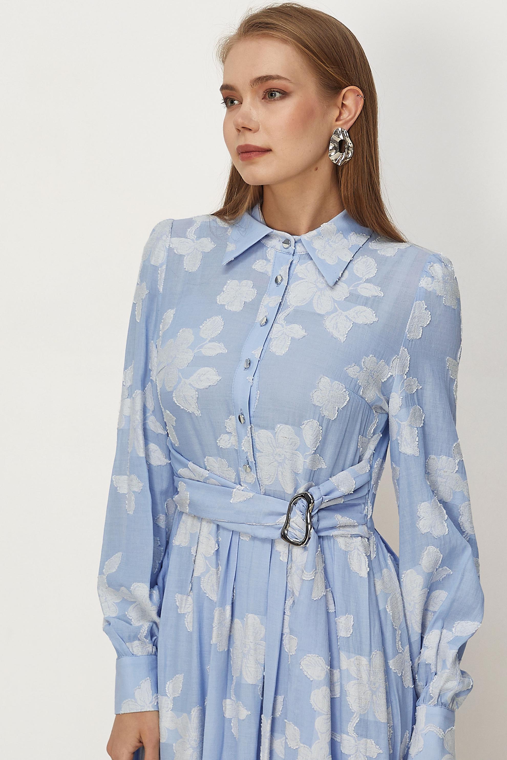 Hijab clothing BLUE BELTED JACQUARD DRESS 46591