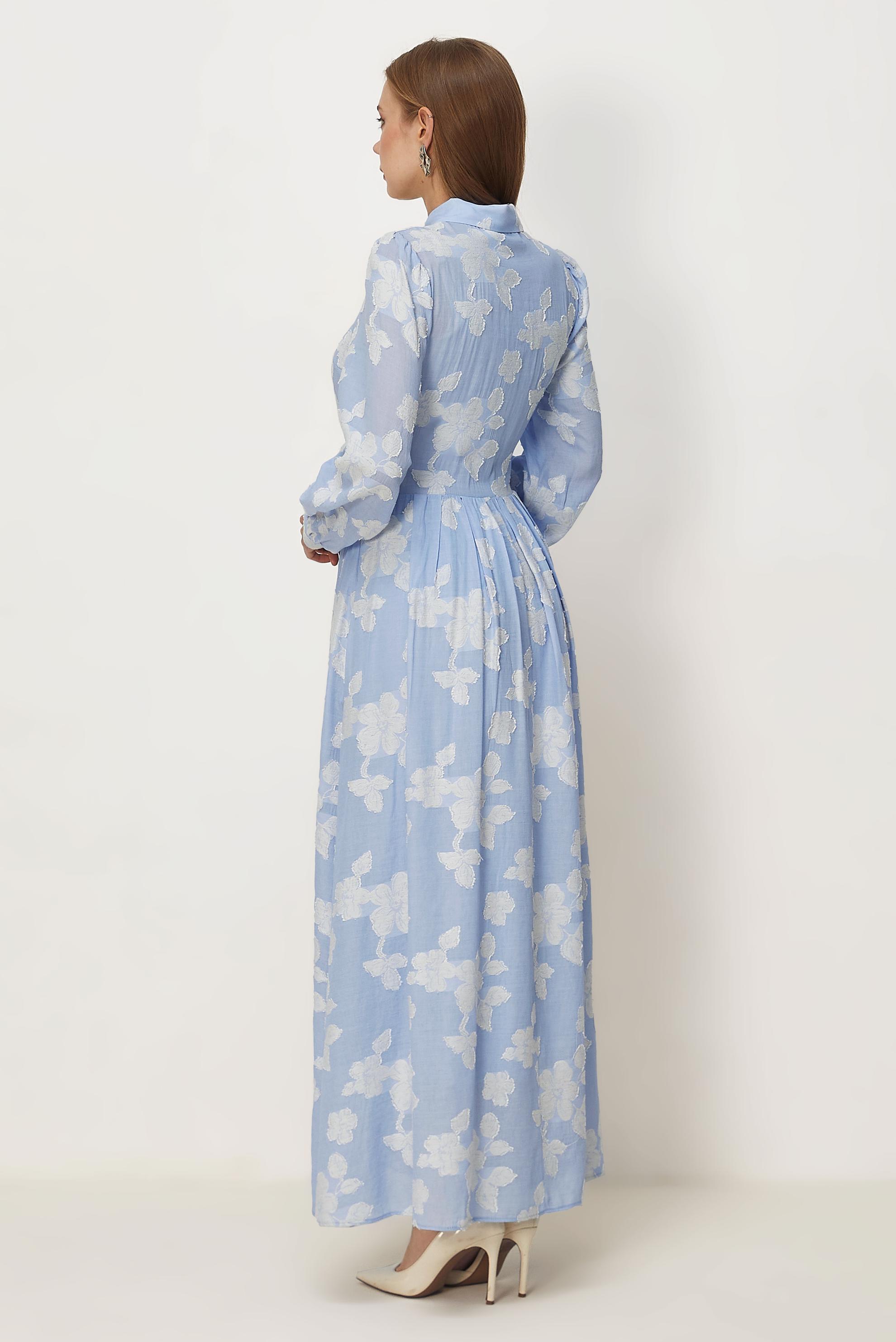 Hijab clothing BLUE BELTED JACQUARD DRESS 46591