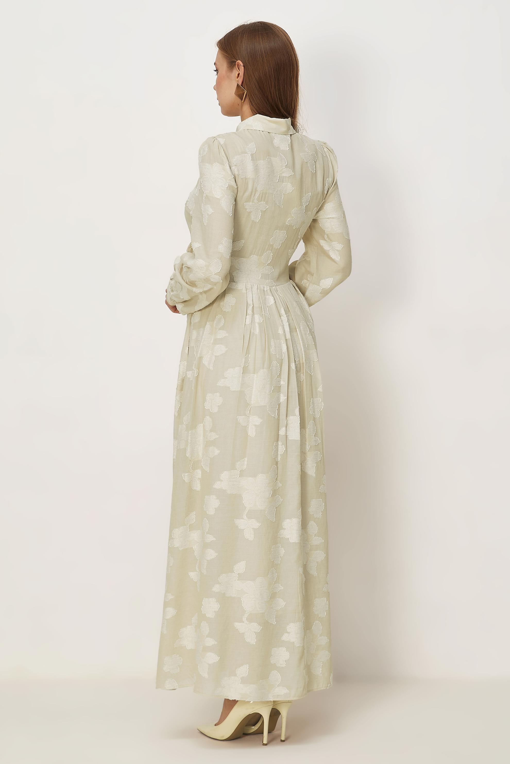Hijab clothing BEIGE BELTED JACQUARD DRESS 46591