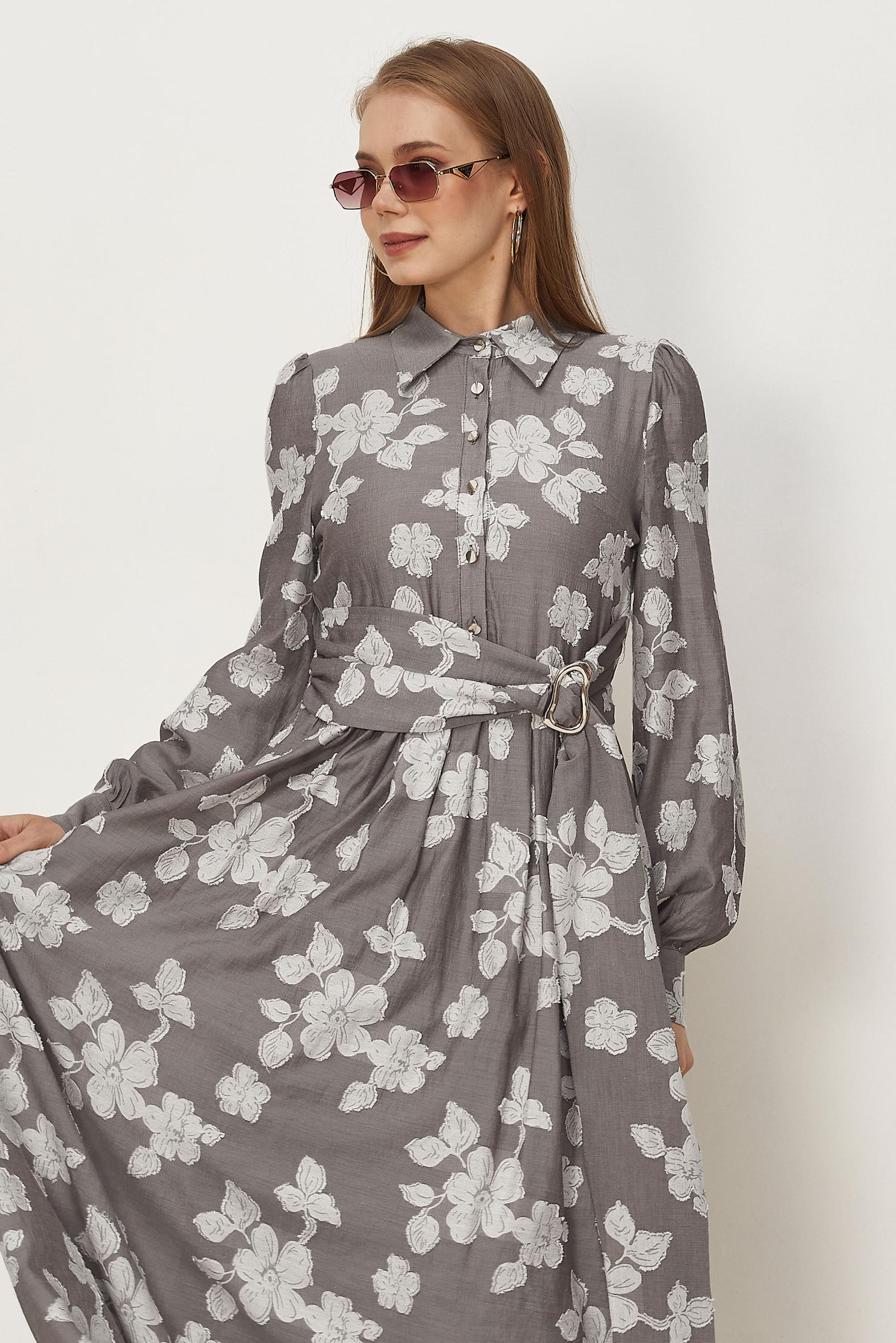 Hijab clothing MINK BELTED JACQUARD DRESS 46591