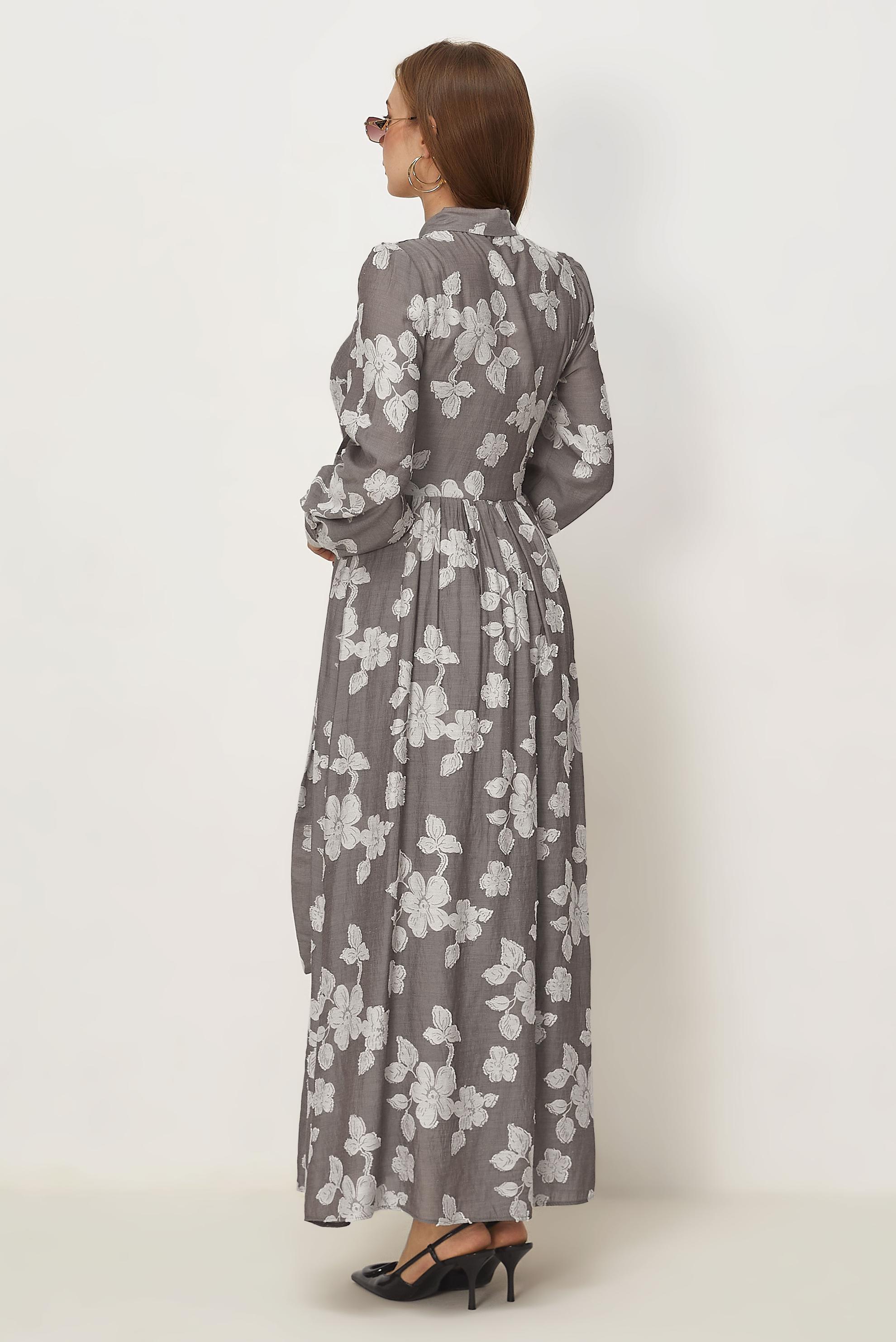 Hijab clothing MINK BELTED JACQUARD DRESS 46591