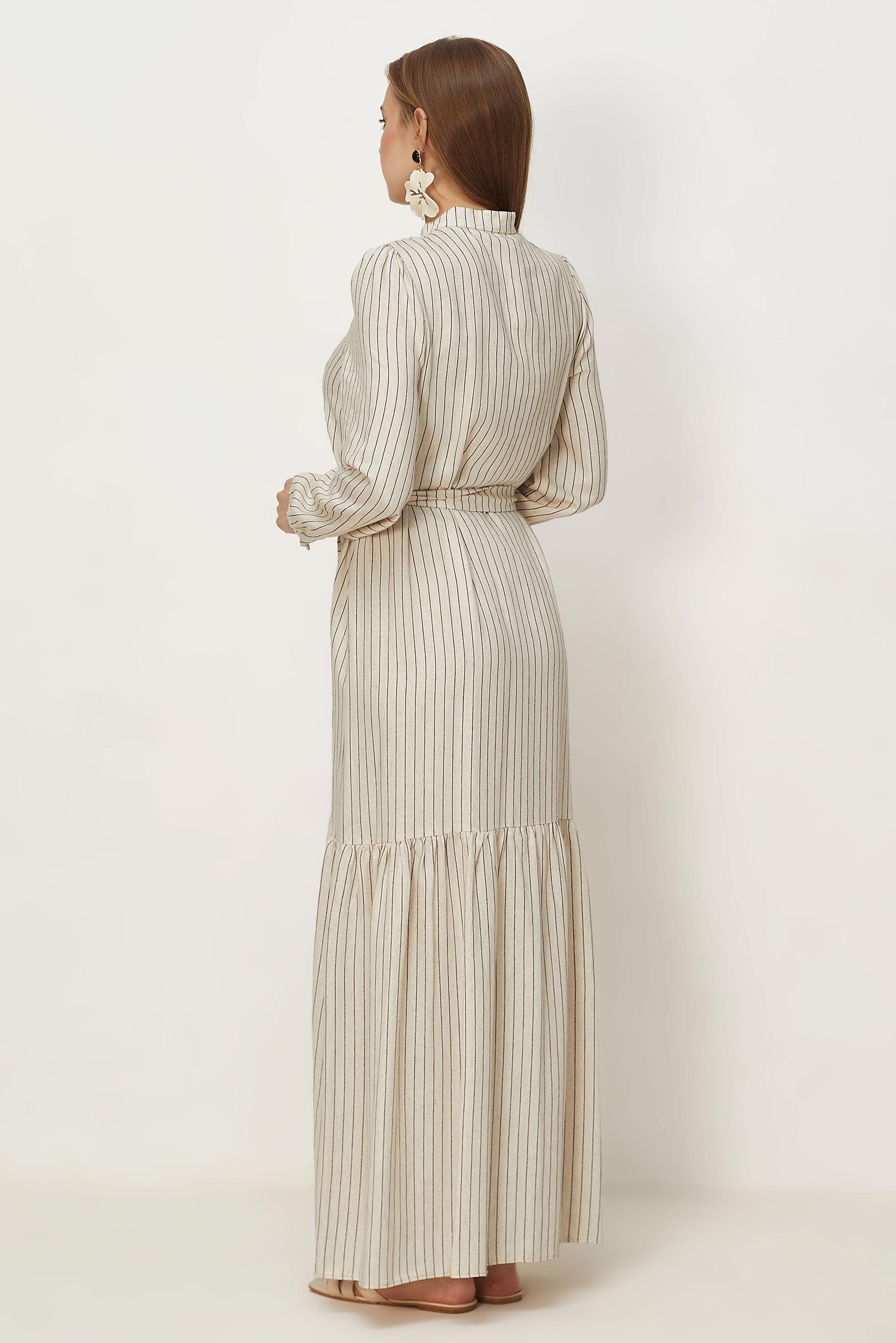Hijab clothing BLACK BELTED STRIPED LINEN DRESS 46593