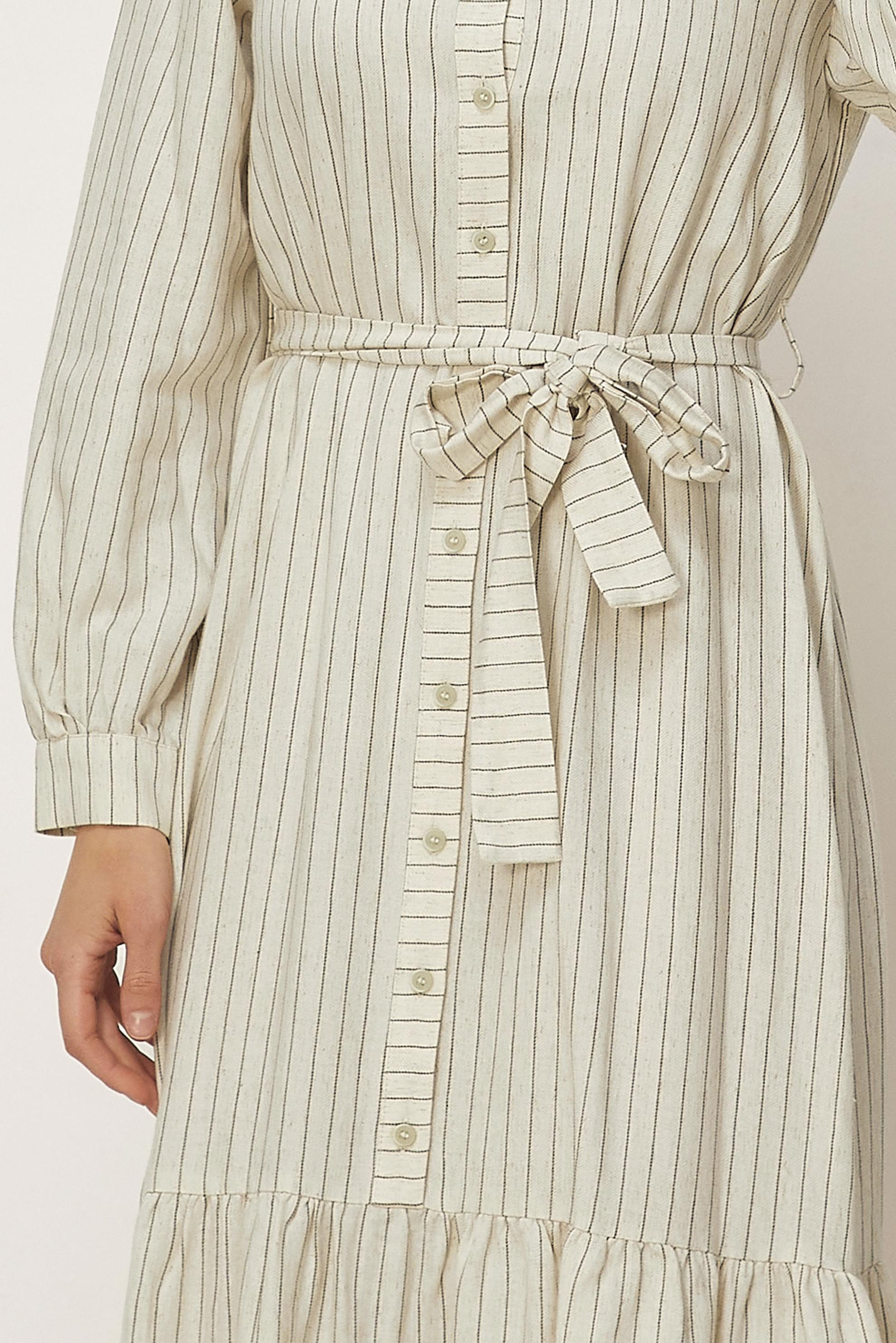 Hijab clothing KHAKI BELTED STRIPED LINEN DRESS 46593