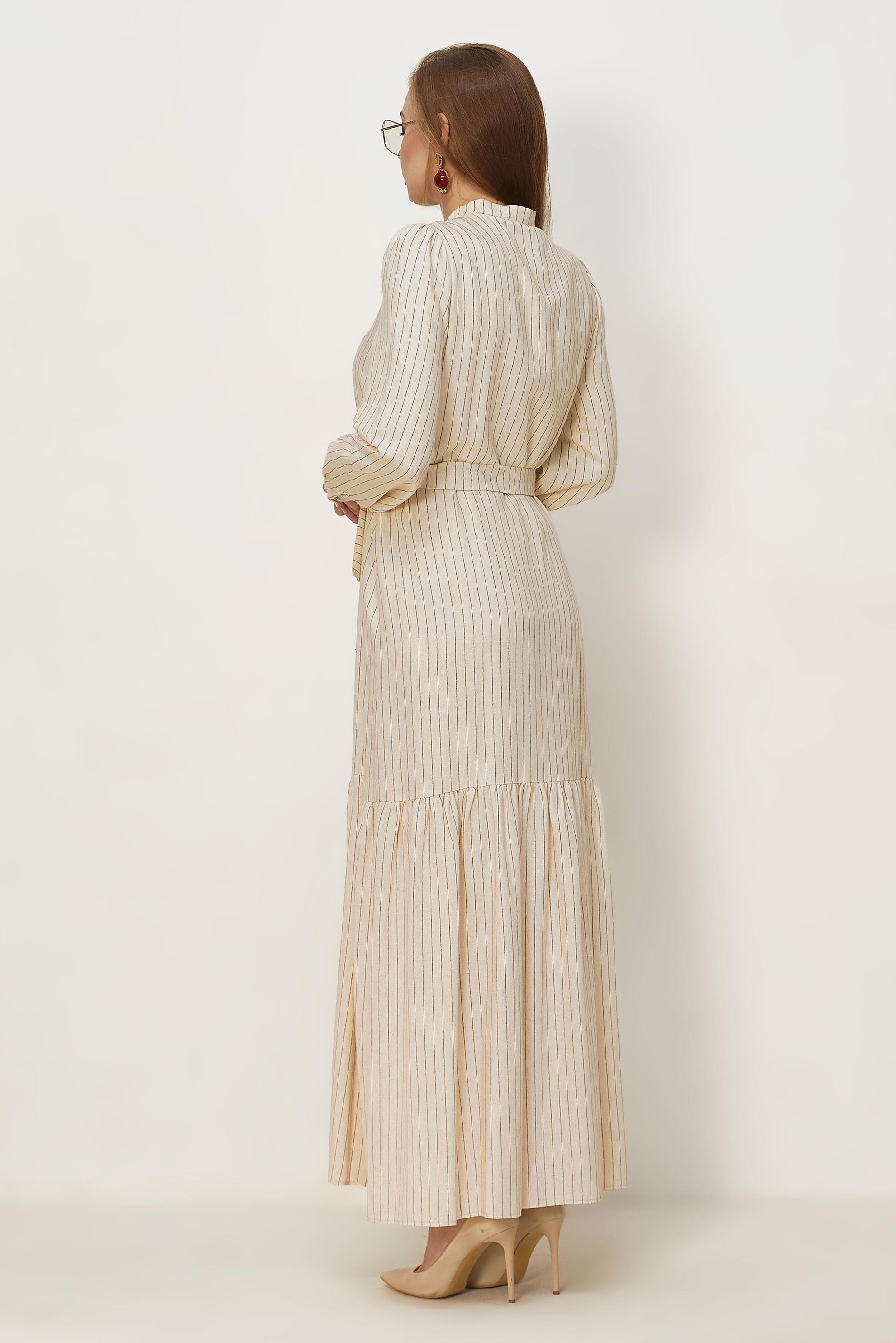 Hijab clothing ORANGE BELTED STRIPED LINEN DRESS 46593