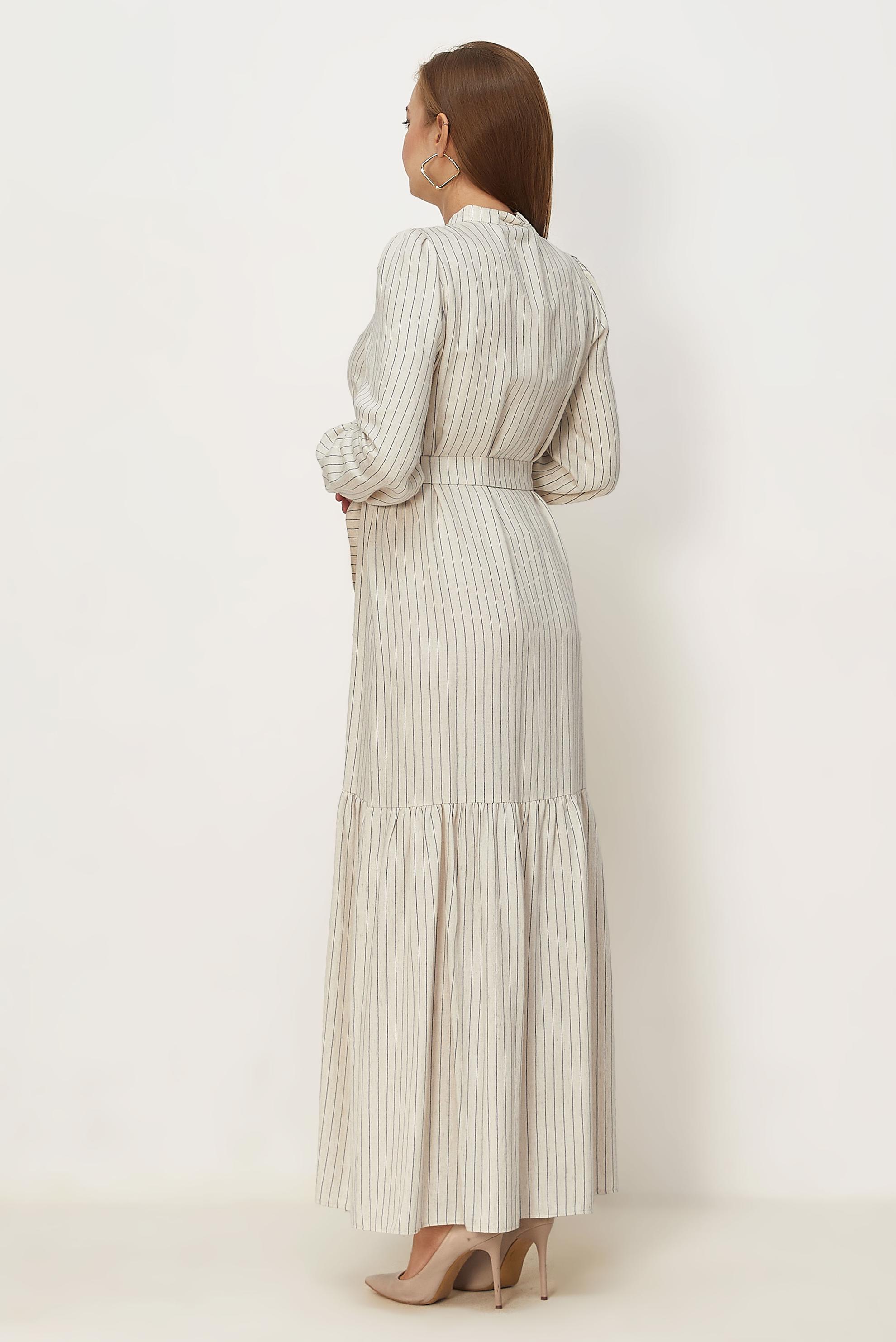 Hijab clothing NAVY BLUE BELTED STRIPED LINEN DRESS 46593