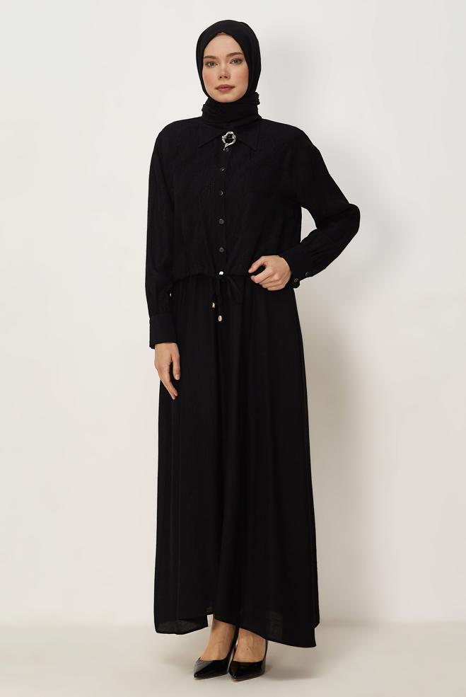 Hijab clothing BLACK SHIRT COLLAR DRESS SUIT 46595 - ALVİNA