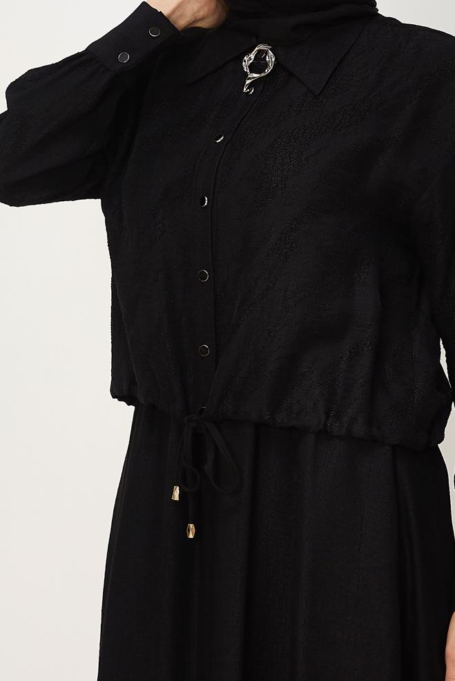 Hijab clothing BLACK SHIRT COLLAR DRESS SUIT 46595 - ALVİNA