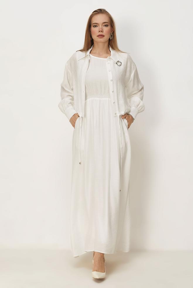 Hijab clothing WHITE SHIRT COLLAR DRESS SUIT 46595 - ALVİNA