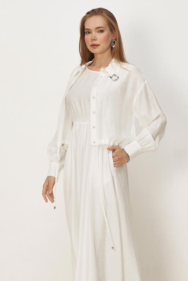 Hijab clothing WHITE SHIRT COLLAR DRESS SUIT 46595 - ALVİNA