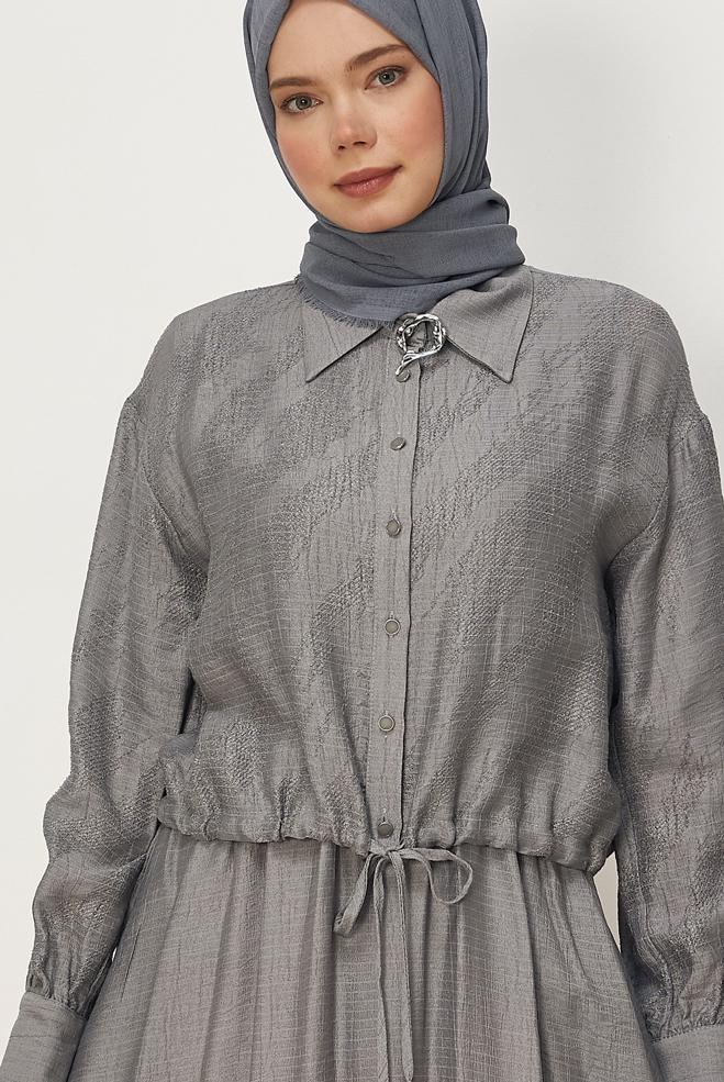 Hijab clothing GREY SHIRT COLLAR DRESS SUIT 46595 - ALVİNA