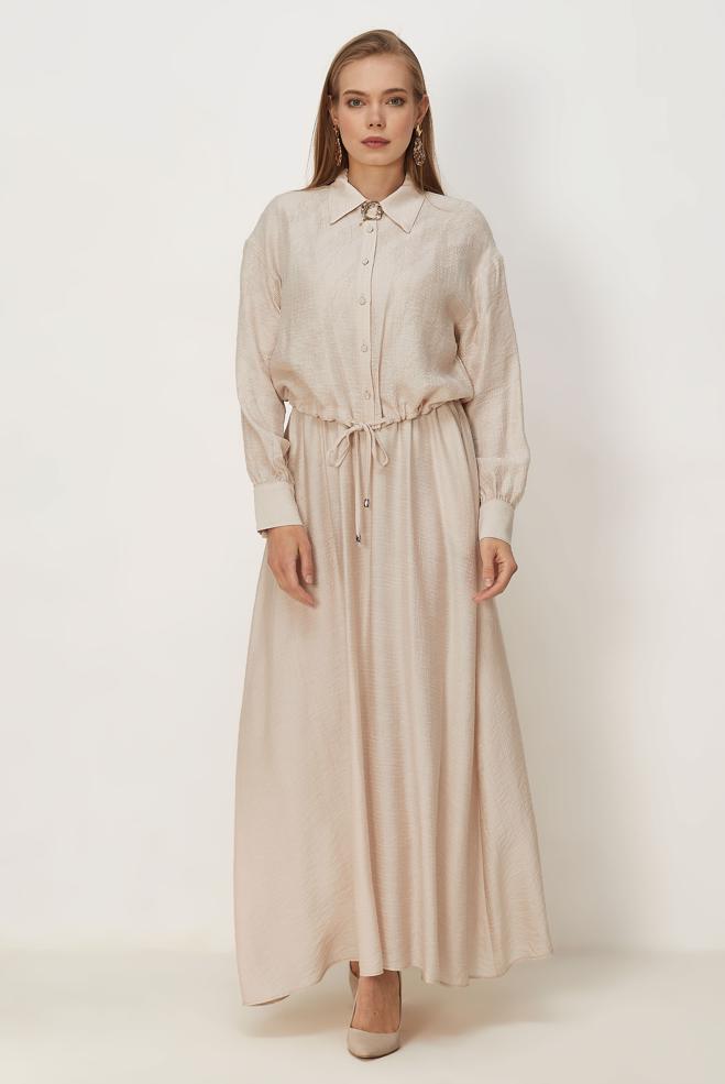 Hijab clothing BEIGE SHIRT COLLAR DRESS SUIT 46595 - ALVİNA