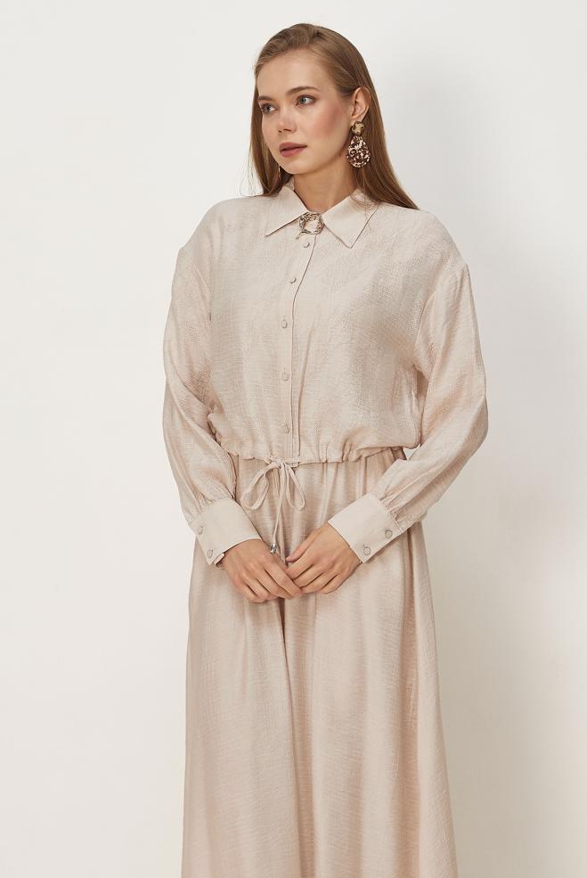 Hijab clothing BEIGE SHIRT COLLAR DRESS SUIT 46595 - ALVİNA