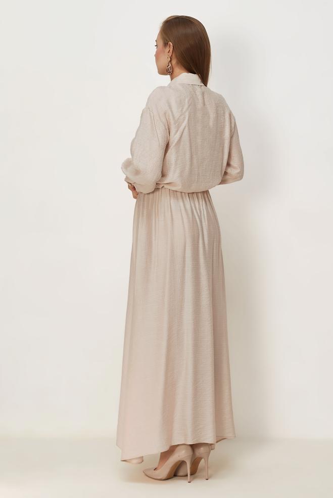 Hijab clothing BEIGE SHIRT COLLAR DRESS SUIT 46595 - ALVİNA