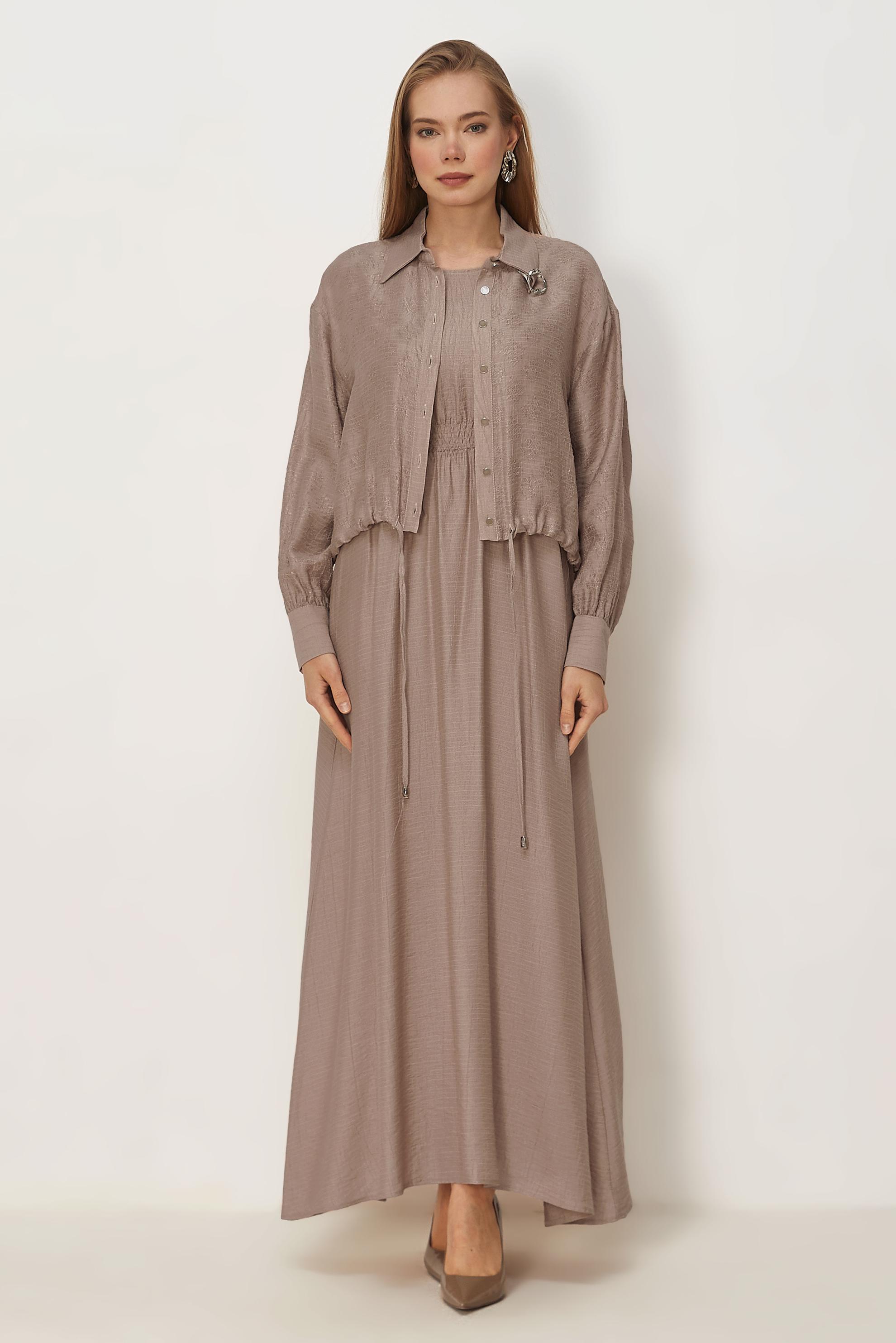 Hijab clothing BEIGE SHIRT COLLAR DRESS SUIT 46595