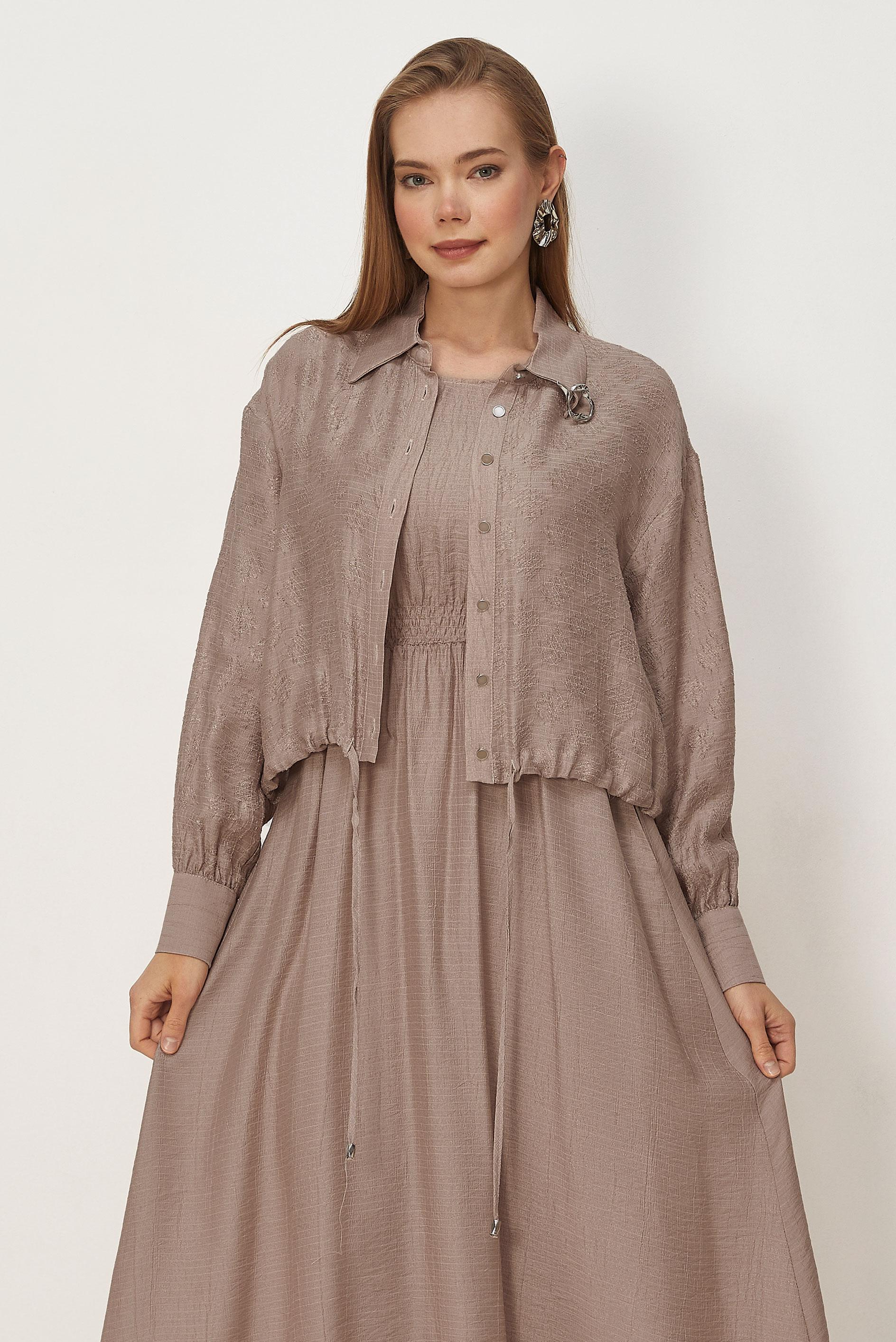 Hijab clothing BEIGE SHIRT COLLAR DRESS SUIT 46595
