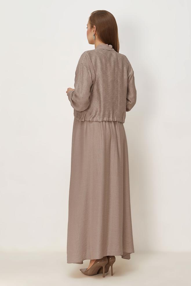 Hijab clothing BEIGE SHIRT COLLAR DRESS SUIT 46595 - ALVİNA