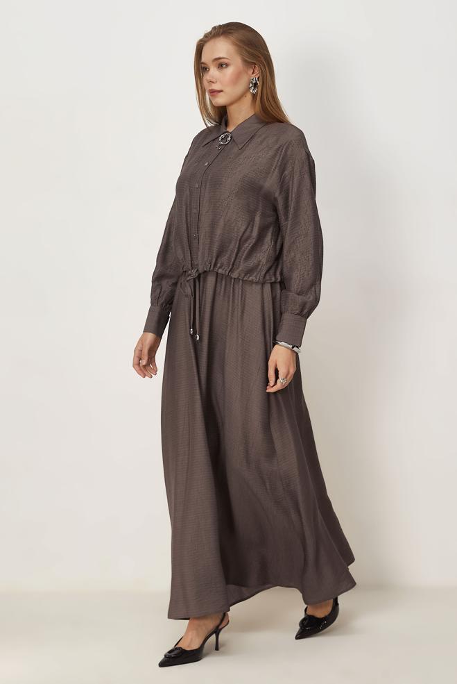 Hijab clothing BROWN SHIRT COLLAR DRESS SUIT 46595 - ALVİNA
