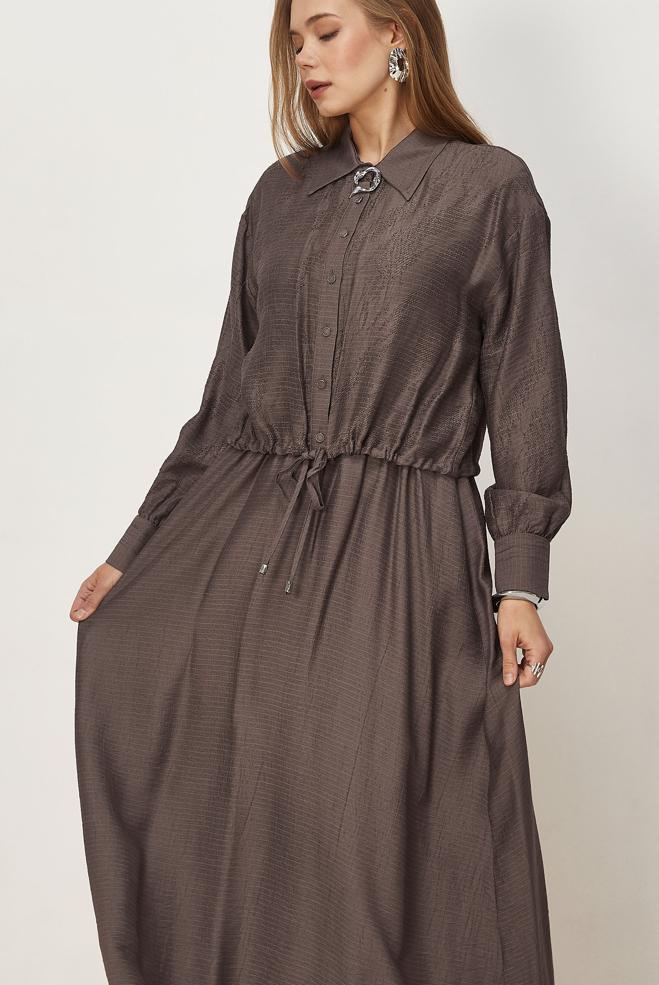 Hijab clothing BROWN SHIRT COLLAR DRESS SUIT 46595 - ALVİNA