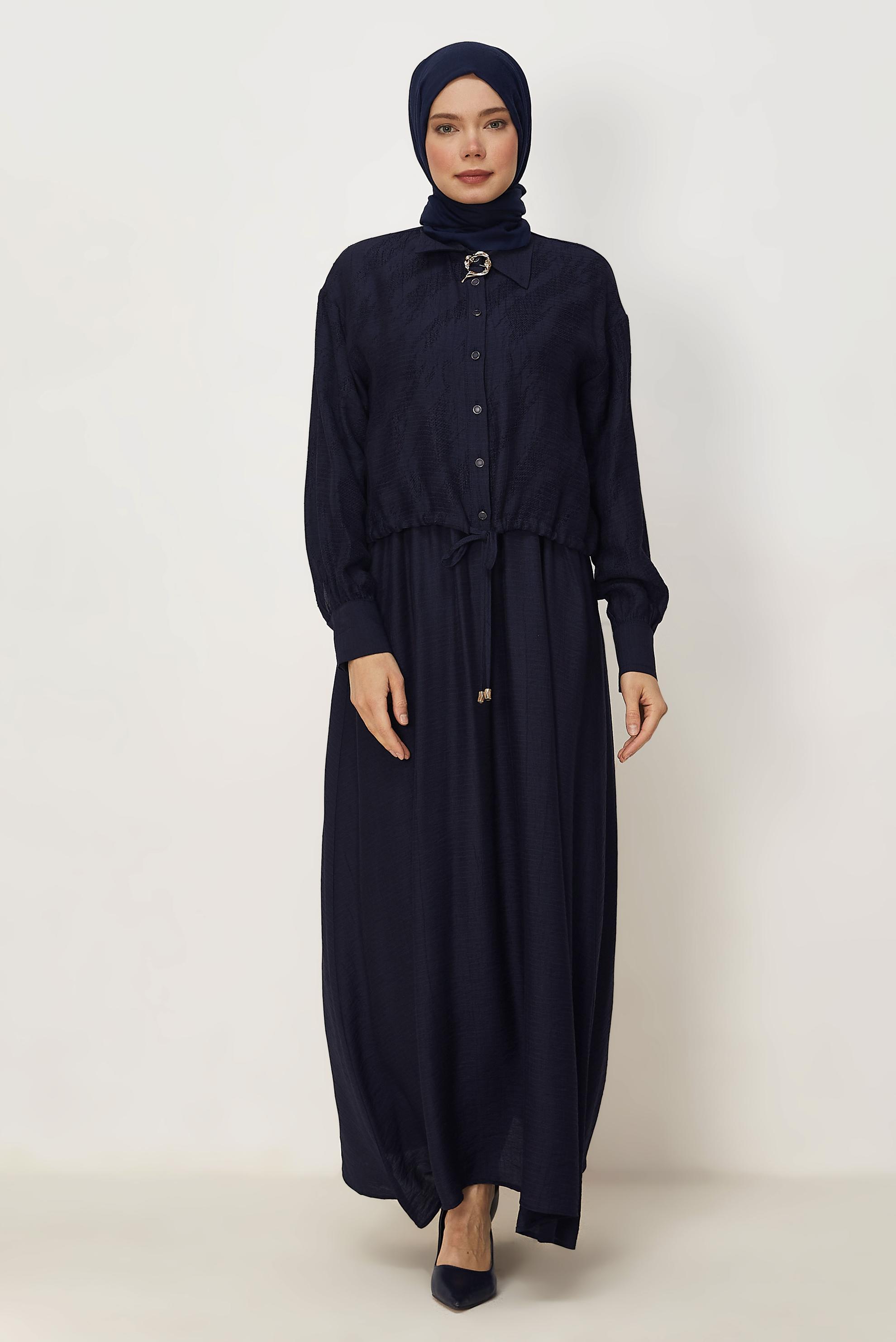Hijab clothing NAVY BLUE SHIRT COLLAR DRESS SUIT 46595