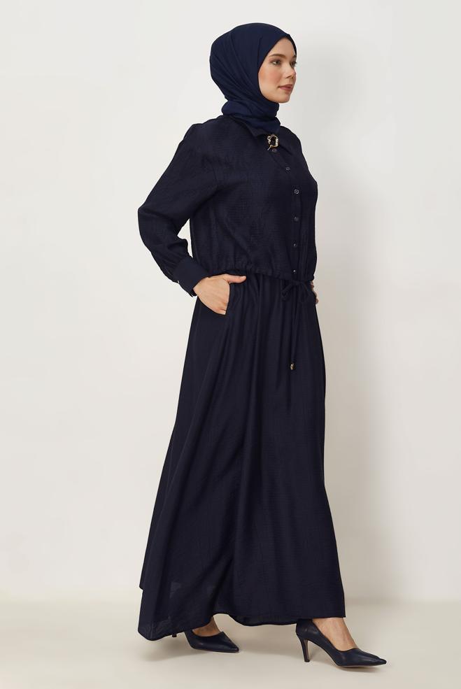 Hijab clothing NAVY BLUE SHIRT COLLAR DRESS SUIT 46595 - ALVİNA