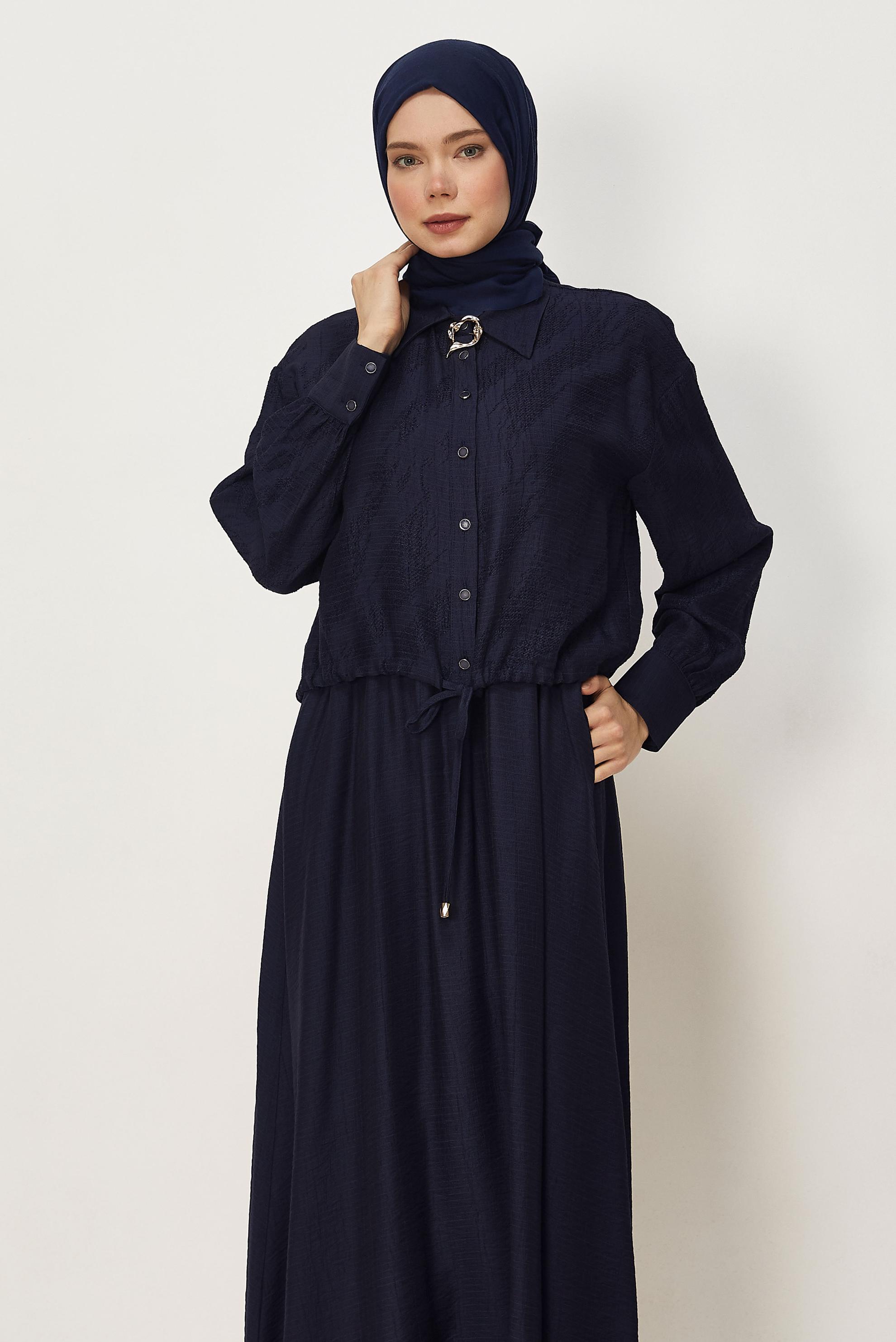 Hijab clothing NAVY BLUE SHIRT COLLAR DRESS SUIT 46595