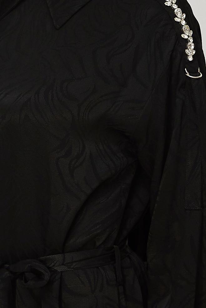 Hijab clothing BLACK BELTED SHIRT COLLAR DRESS 46621 - ALVİNA