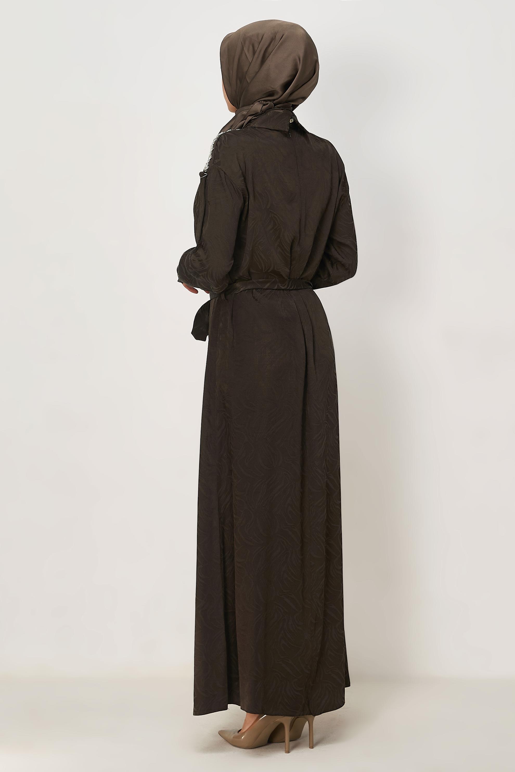 Hijab clothing BROWN BELTED SHIRT COLLAR DRESS 46621